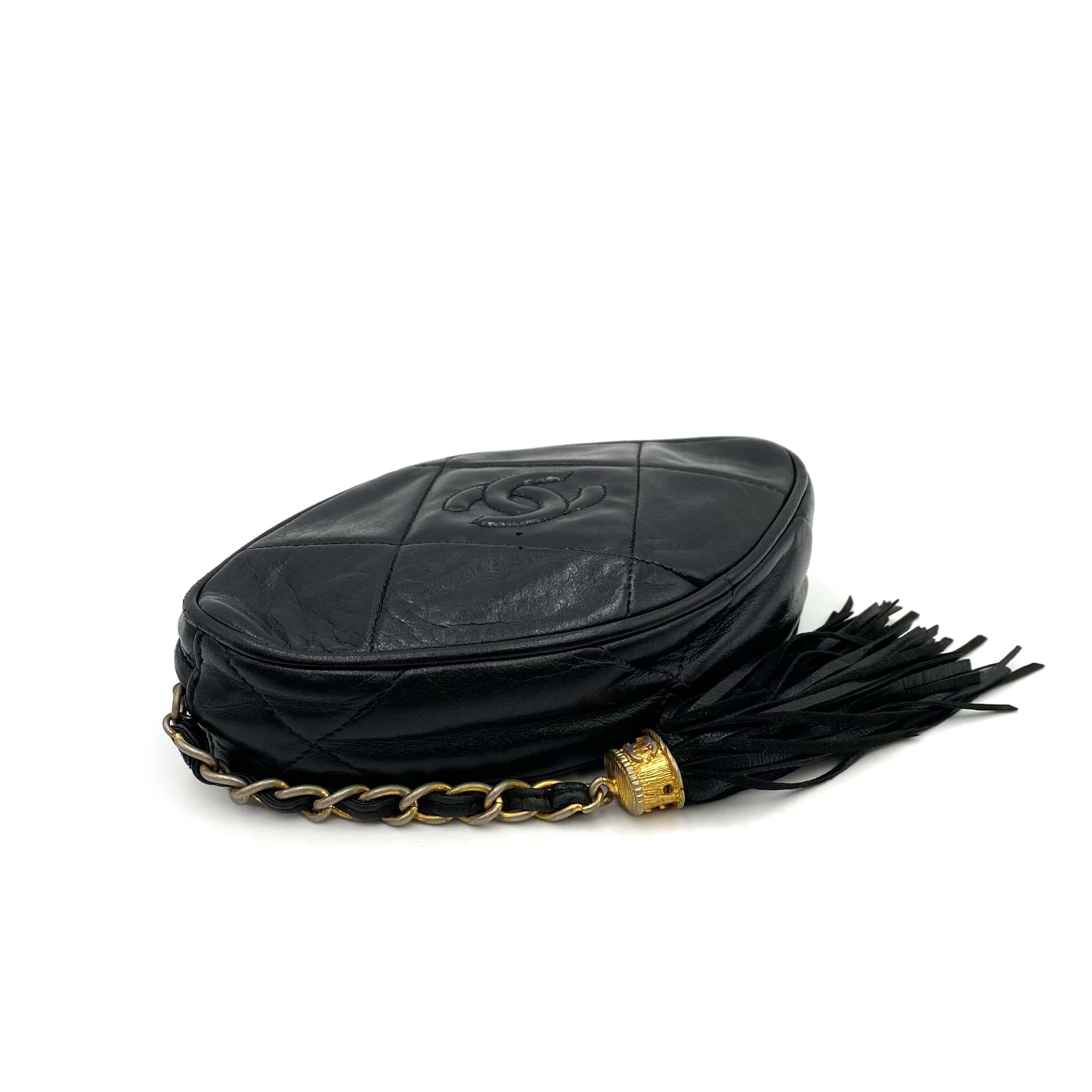 Chanel CHANEL VINTAGE FRINGE POUCH BLACK LAMB SKIN 90234750