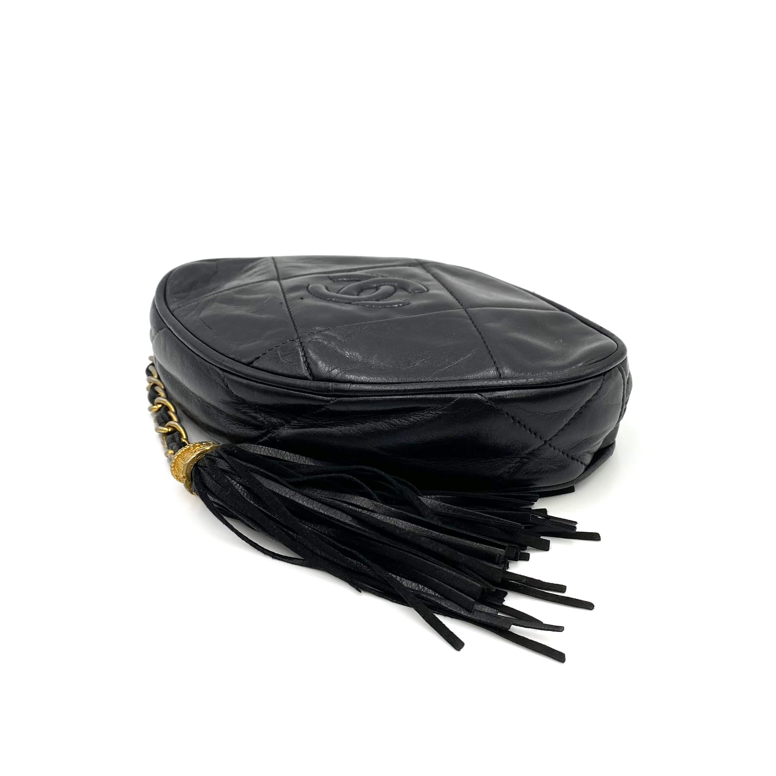 Chanel CHANEL VINTAGE FRINGE POUCH BLACK LAMB SKIN 90234750