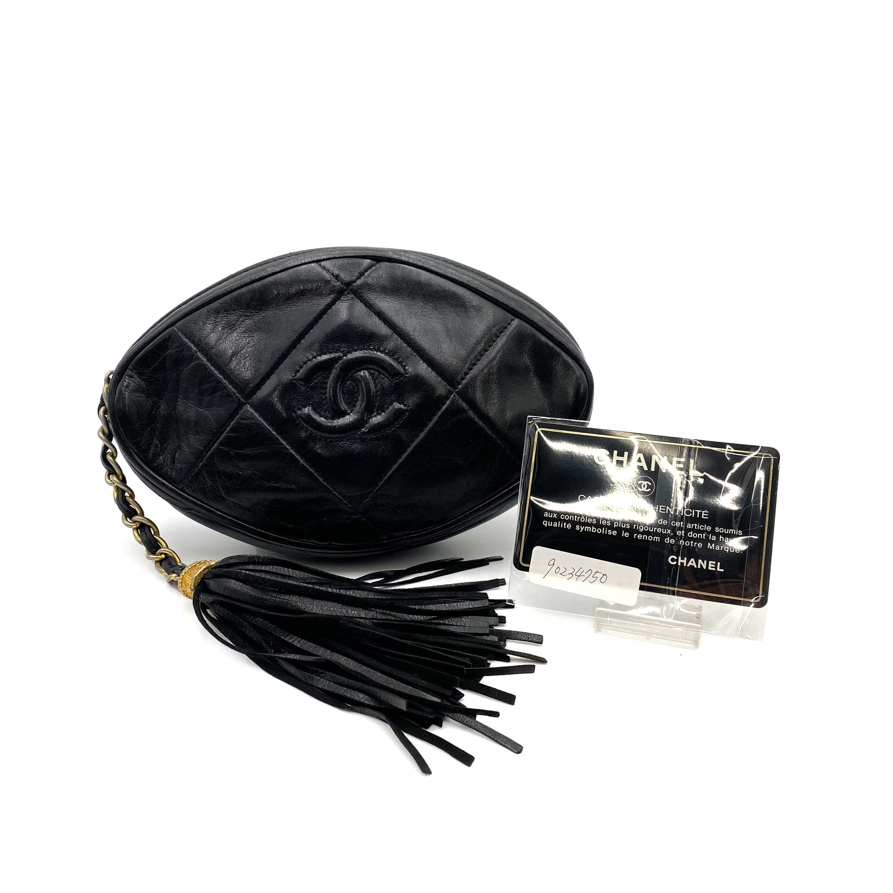 Chanel CHANEL VINTAGE FRINGE POUCH BLACK LAMB SKIN 90234750