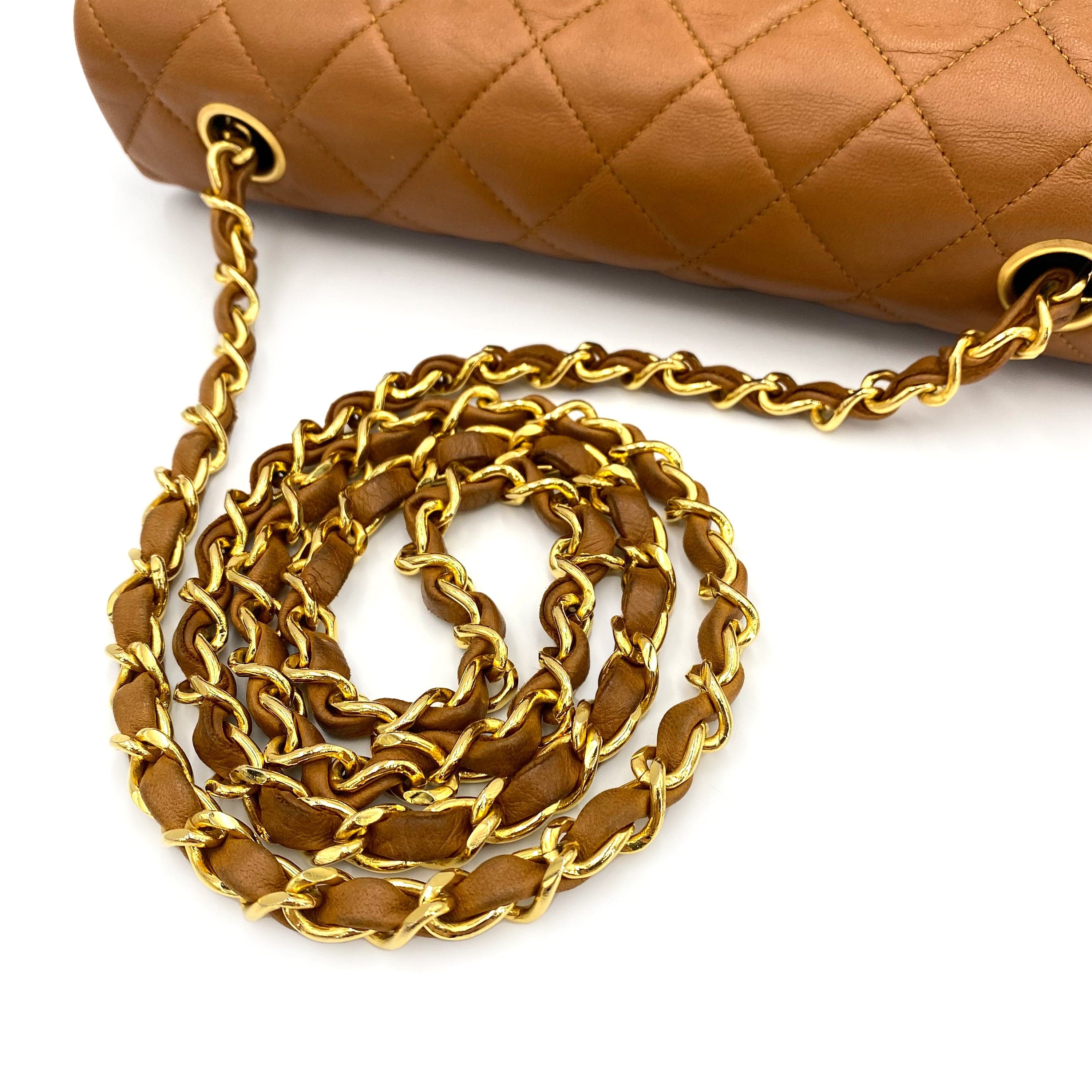 CHANEL CHANEL VINTAGE FULL FLAP CHAIN SHOULDER BAG CAMEL LAMB SKIN 90241327