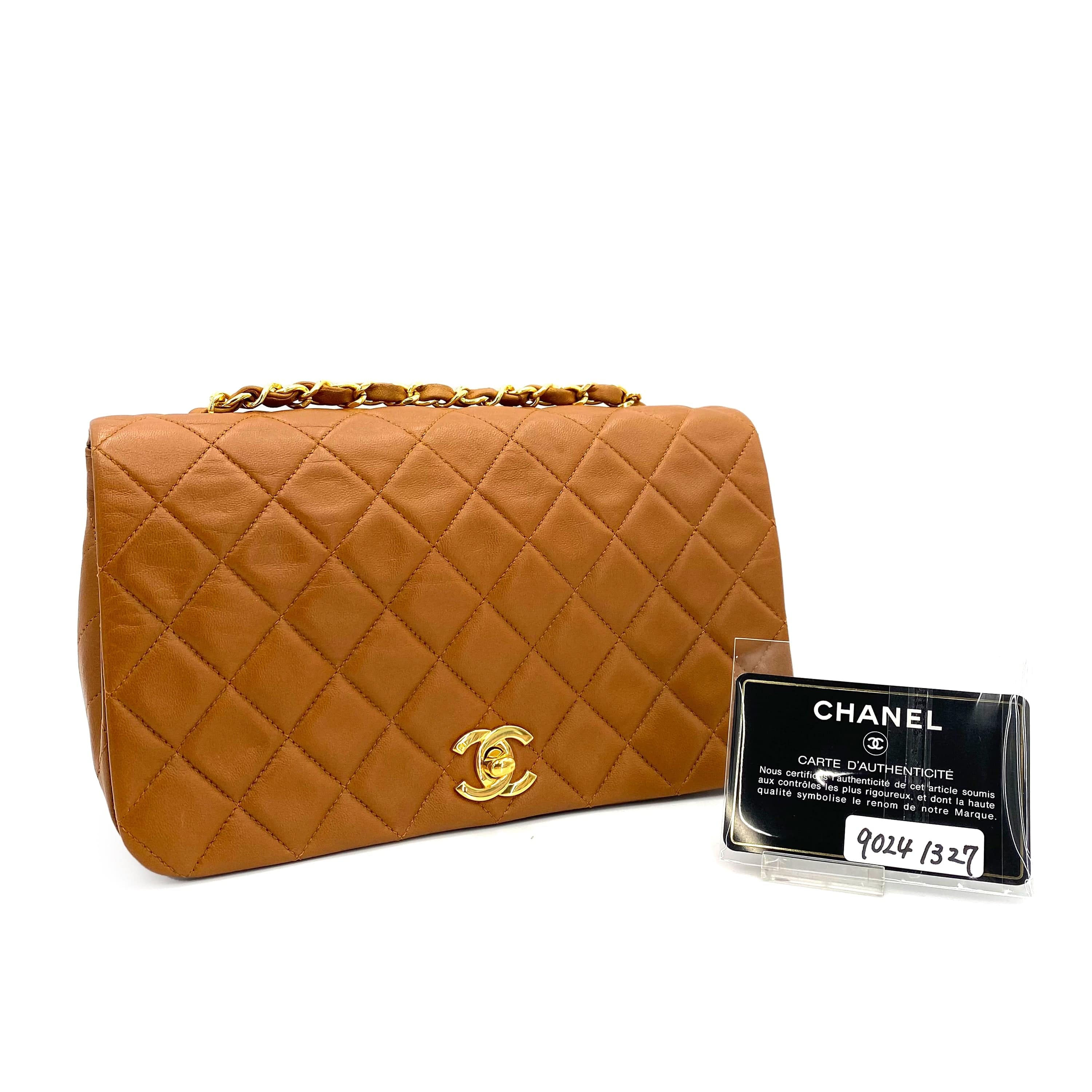 CHANEL CHANEL VINTAGE FULL FLAP CHAIN SHOULDER BAG CAMEL LAMB SKIN 90241327