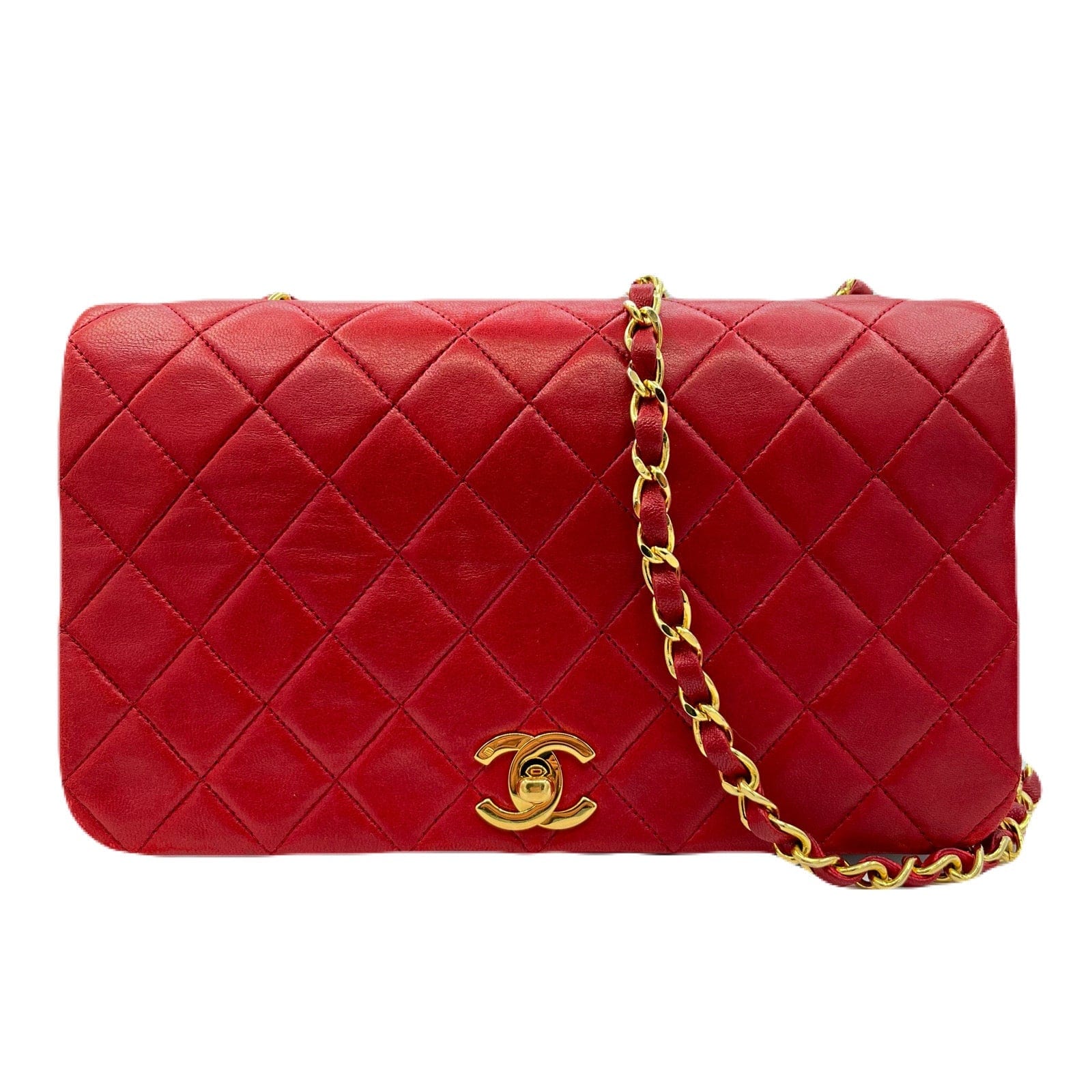 Chanel CHANEL VINTAGE FULL FLAP CHAIN SHOULDER BAG RED LAMB SKIN 90221025