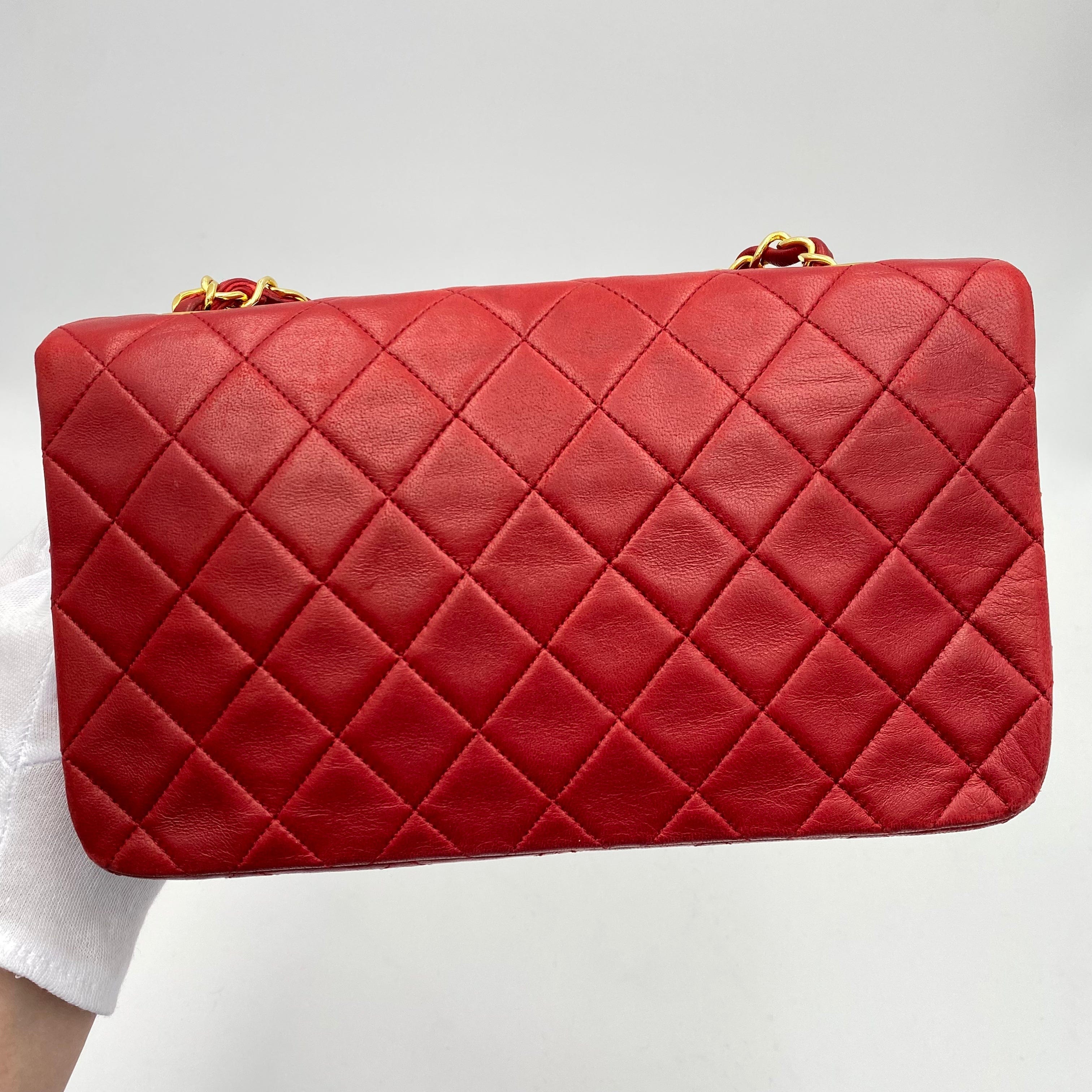 Chanel CHANEL VINTAGE FULL FLAP CHAIN SHOULDER BAG RED LAMB SKIN 90221025