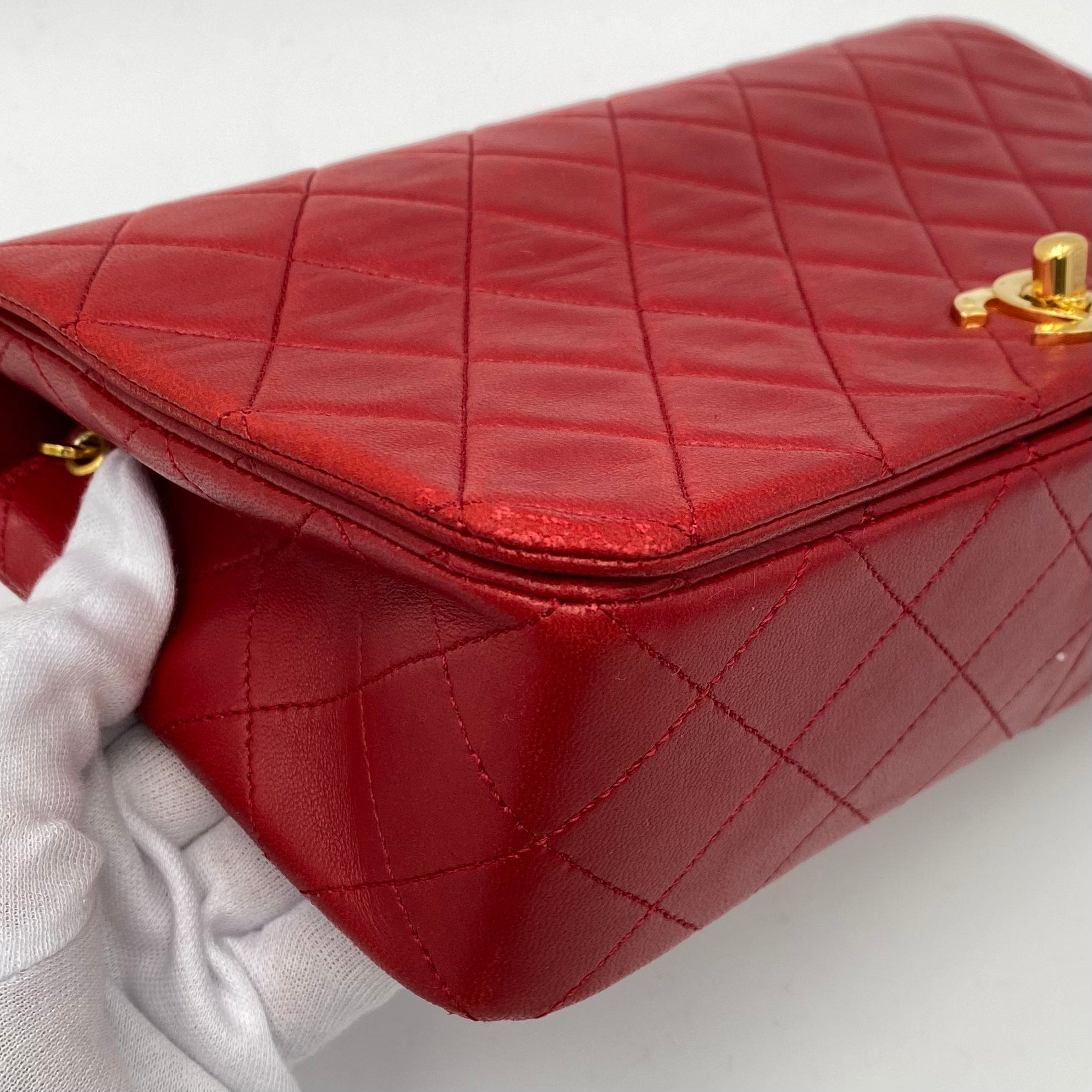 Chanel CHANEL VINTAGE FULL FLAP CHAIN SHOULDER BAG RED LAMB SKIN 90221025