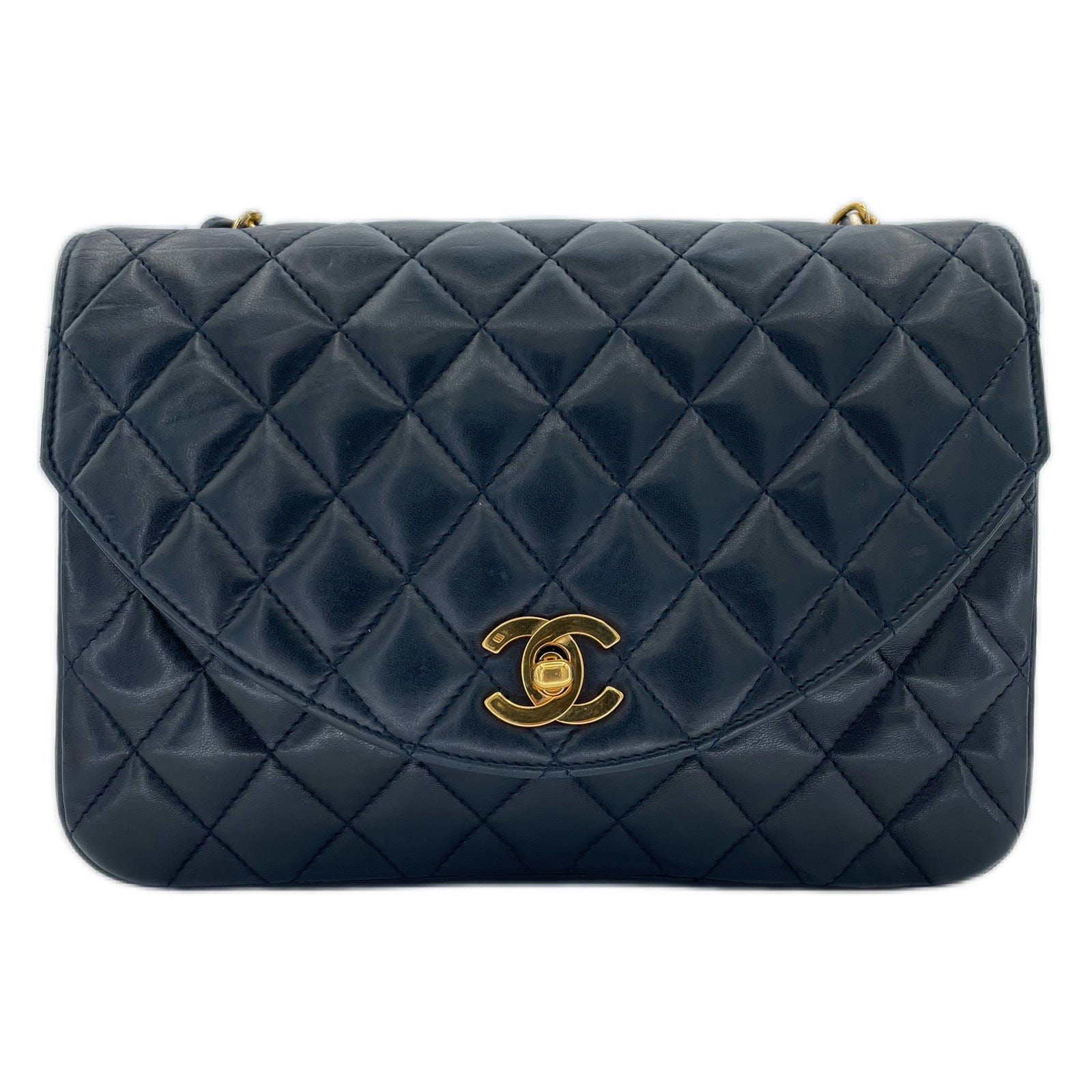 Chanel CHANEL VINTAGE HALF MOON NAVY LAMB SKIN