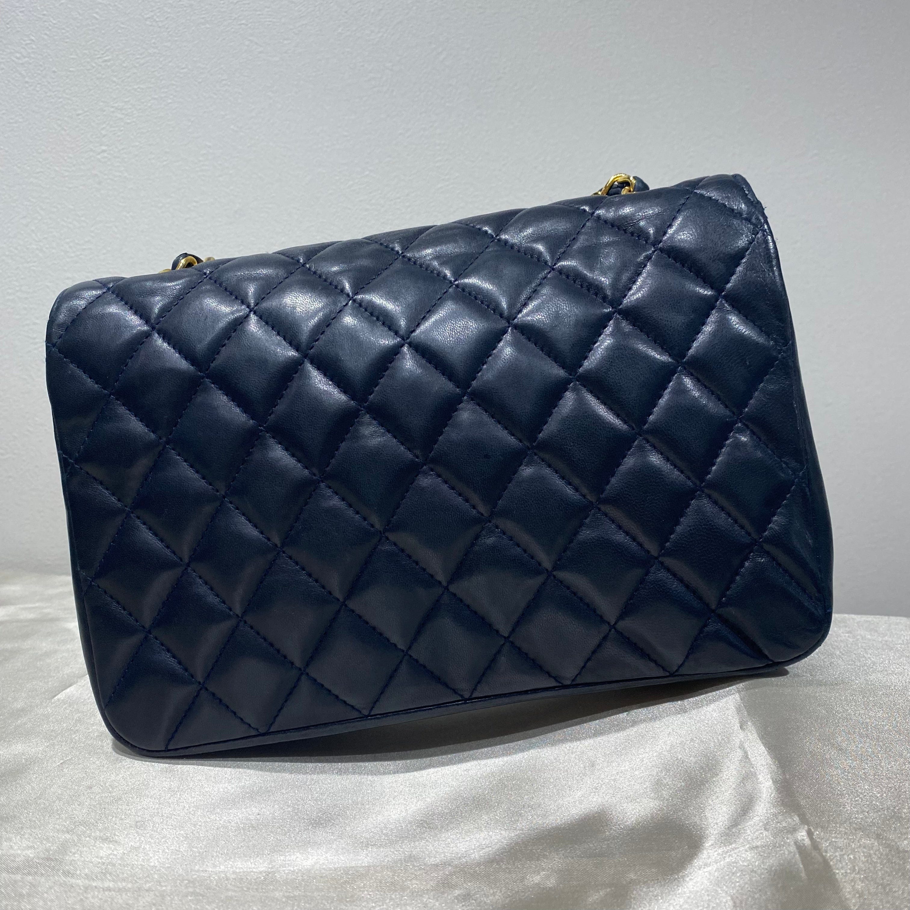 Chanel CHANEL VINTAGE HALF MOON NAVY LAMB SKIN