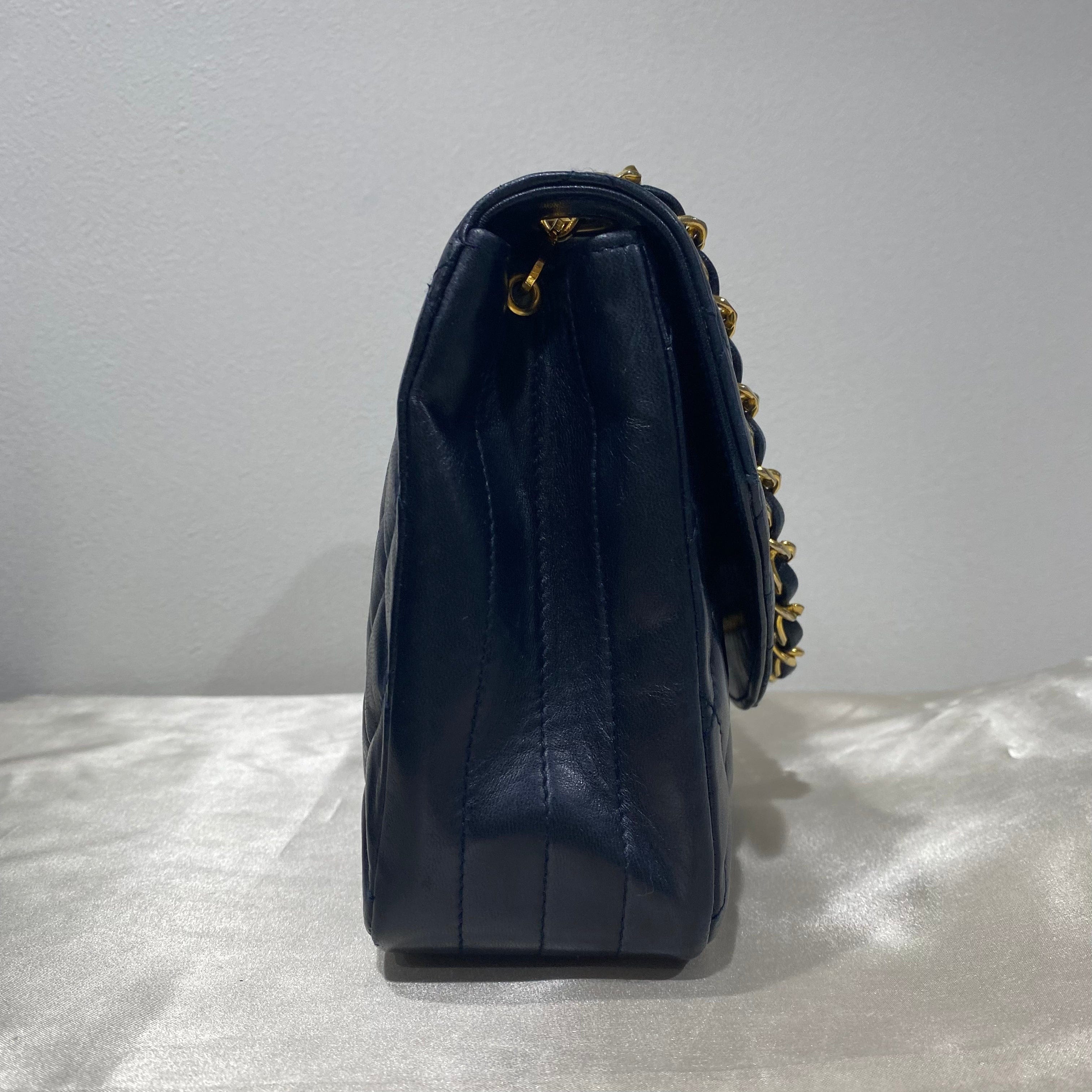 Chanel CHANEL VINTAGE HALF MOON NAVY LAMB SKIN