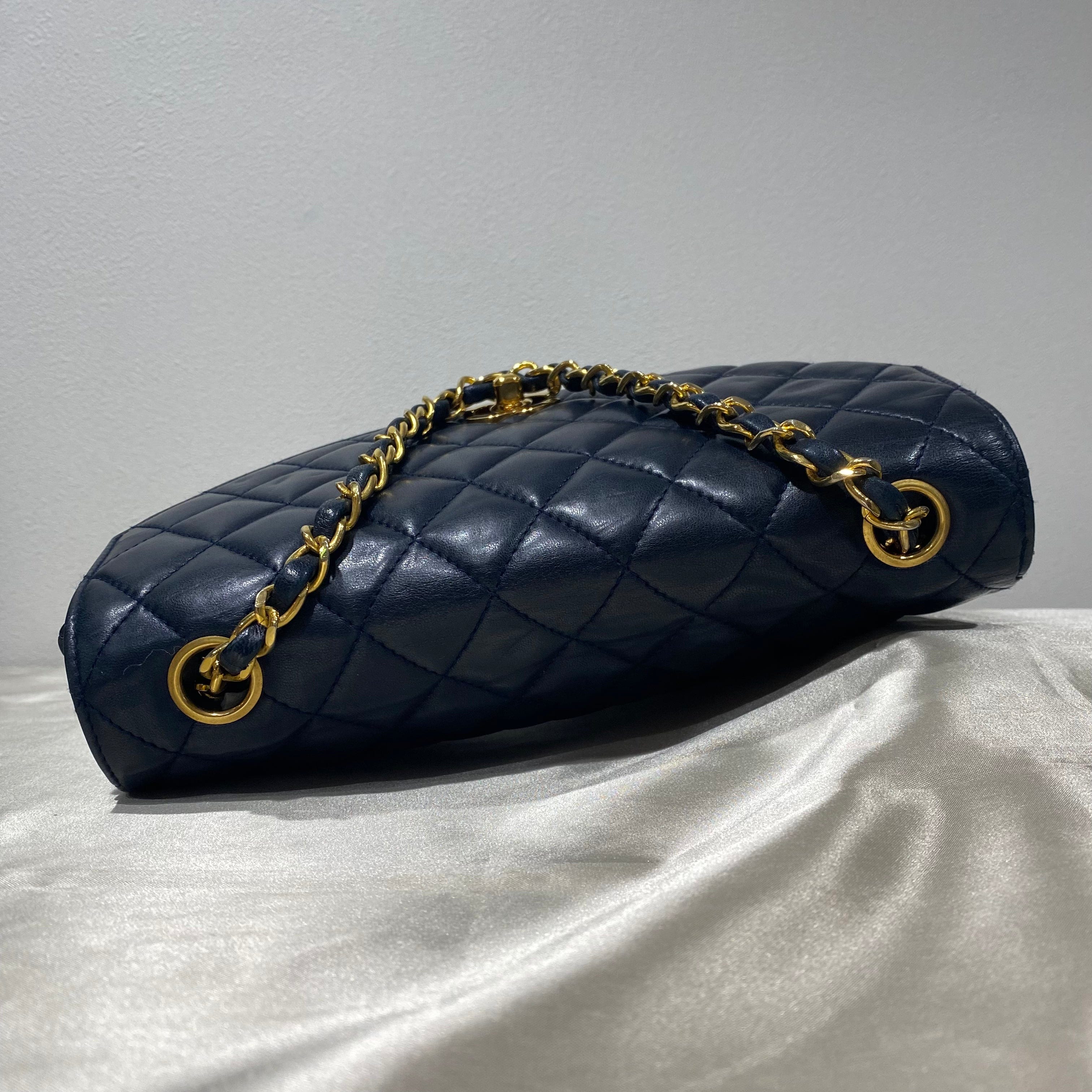 Chanel CHANEL VINTAGE HALF MOON NAVY LAMB SKIN