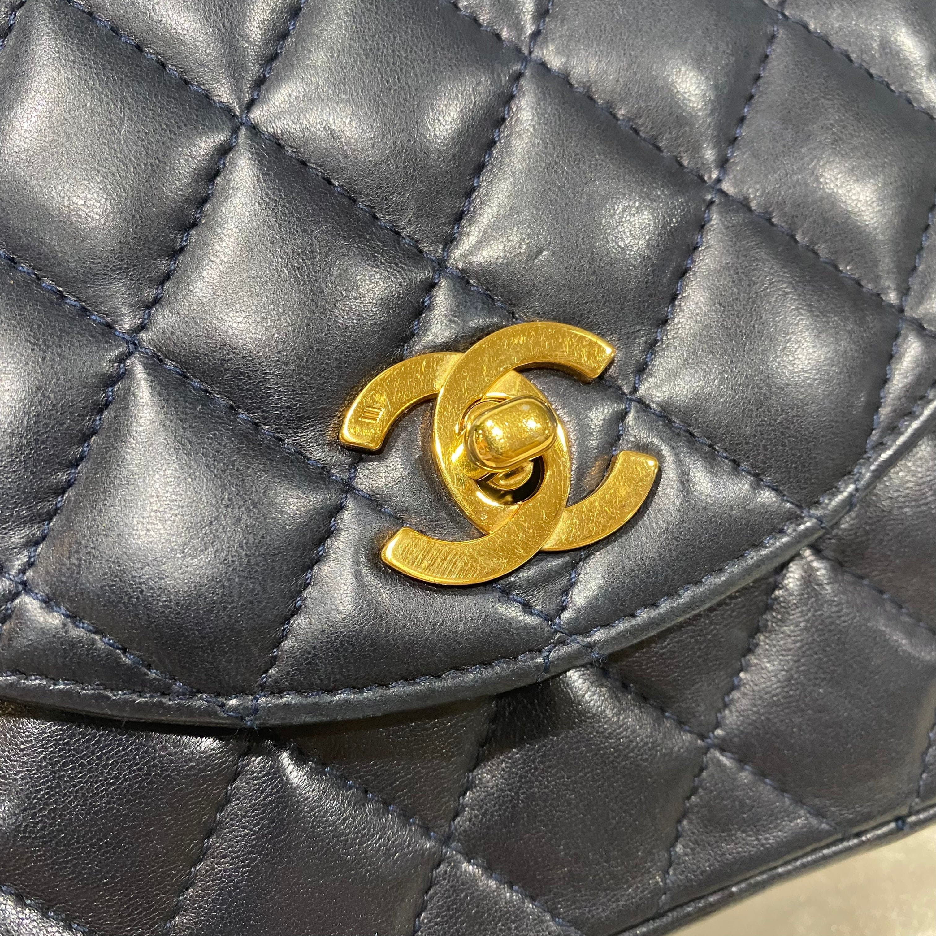 Chanel CHANEL VINTAGE HALF MOON NAVY LAMB SKIN