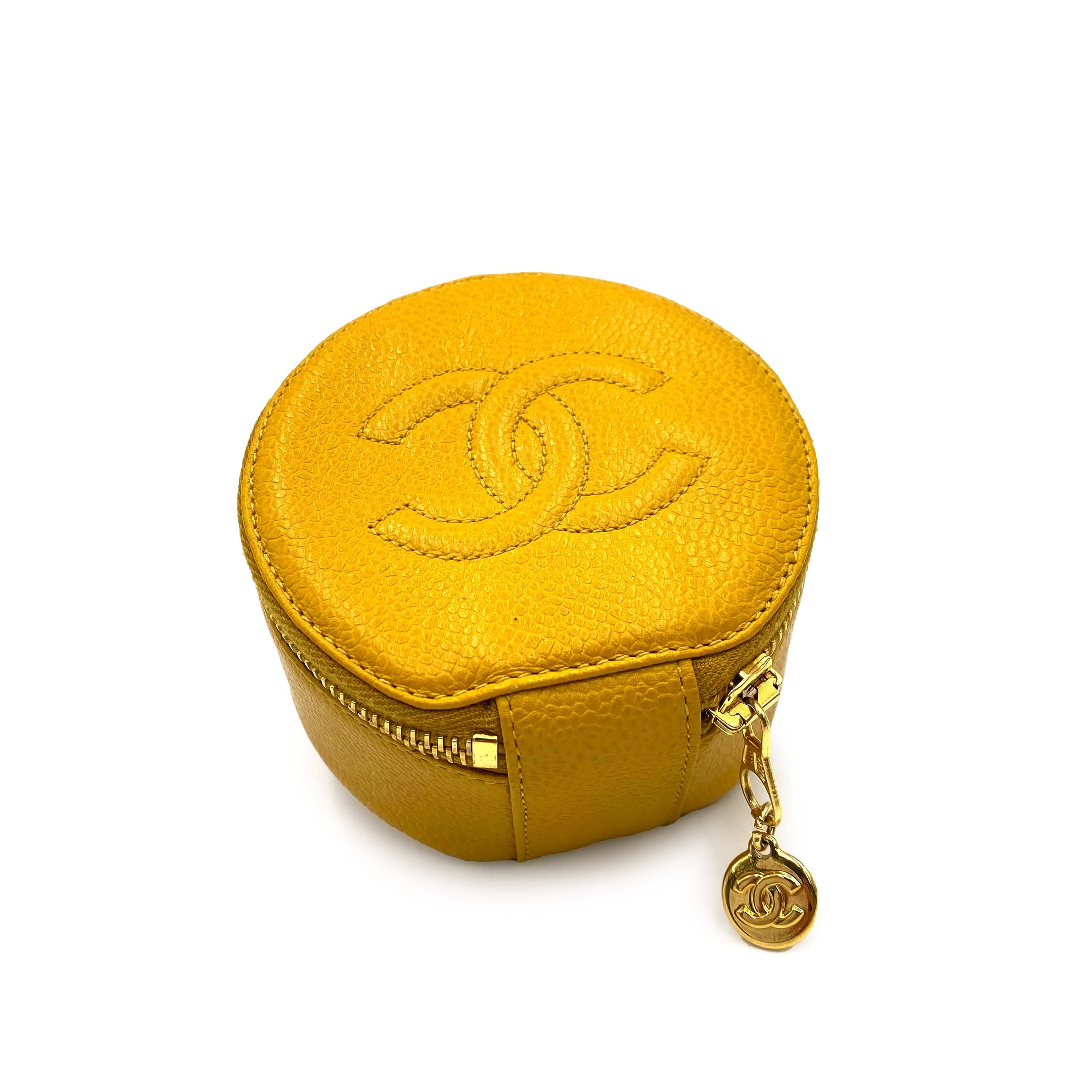 CHANEL CHANEL VINTAGE JEWELRY CASE POUCH YELLOW CAVIAR SKIN 90228450