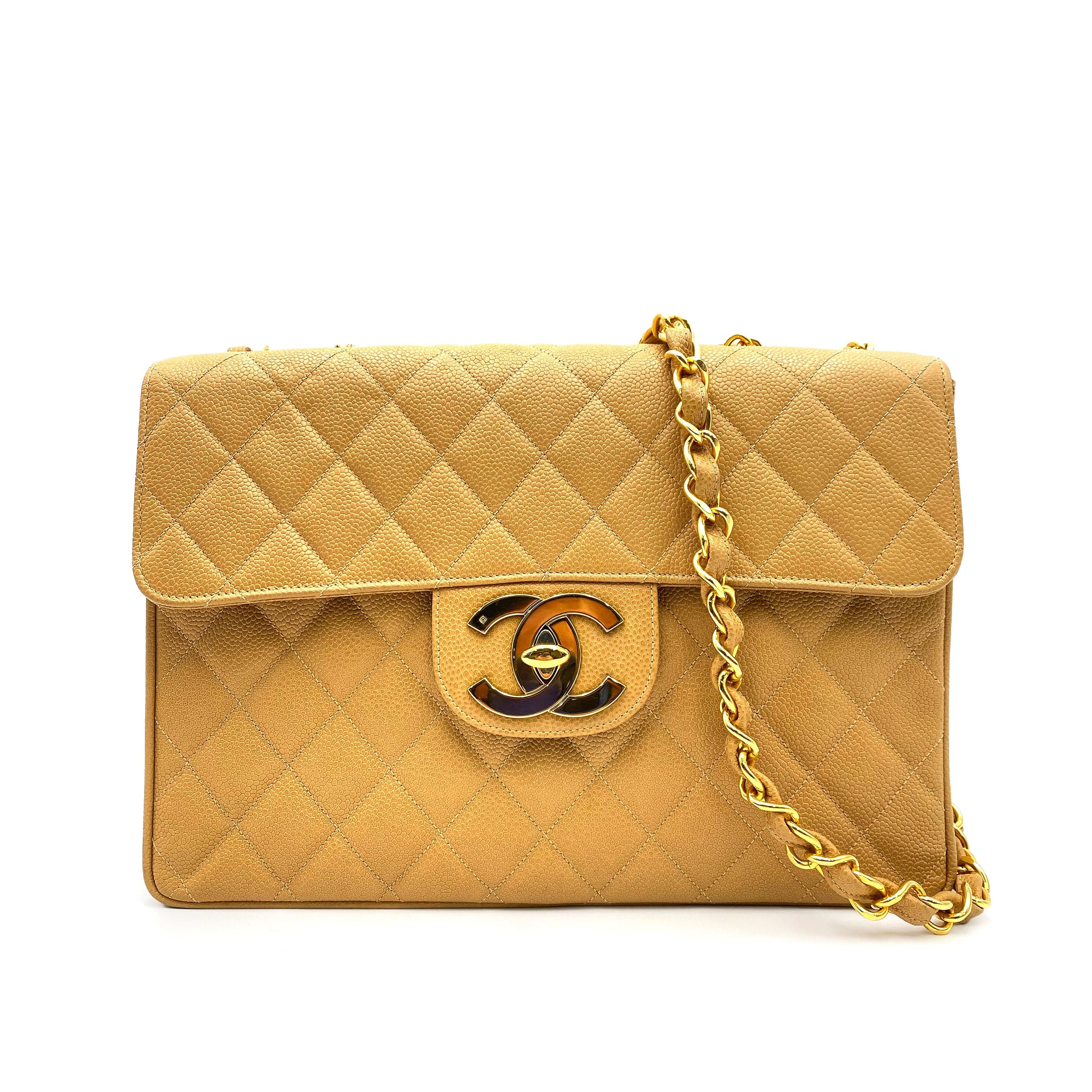 Chanel CHANEL VINTAGE JUMBO MATELASSE 30 CHAIN SHOULDER BAG BEIGE CAVIAR SKIN 90227513