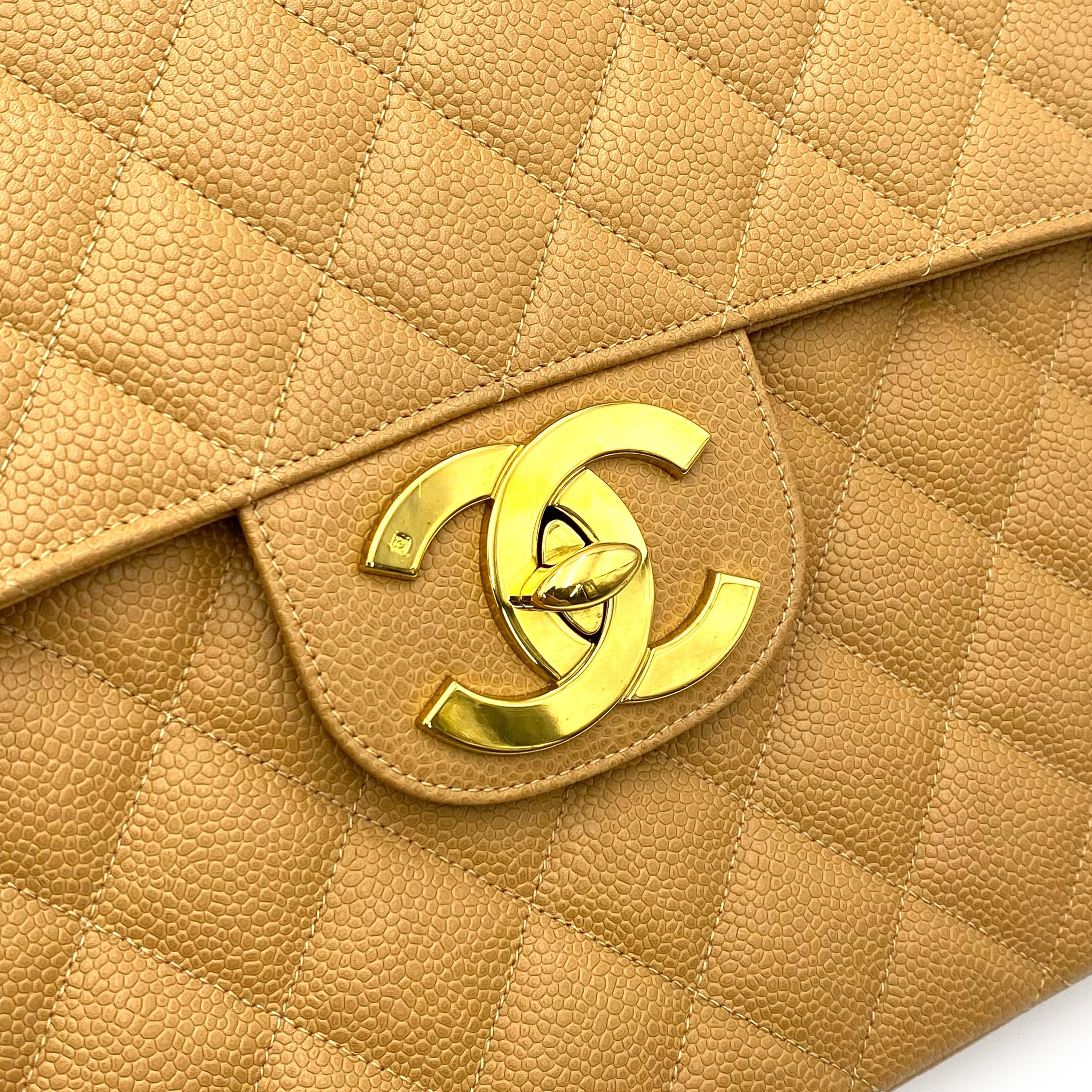 Chanel CHANEL VINTAGE JUMBO MATELASSE 30 CHAIN SHOULDER BAG BEIGE CAVIAR SKIN 90227513