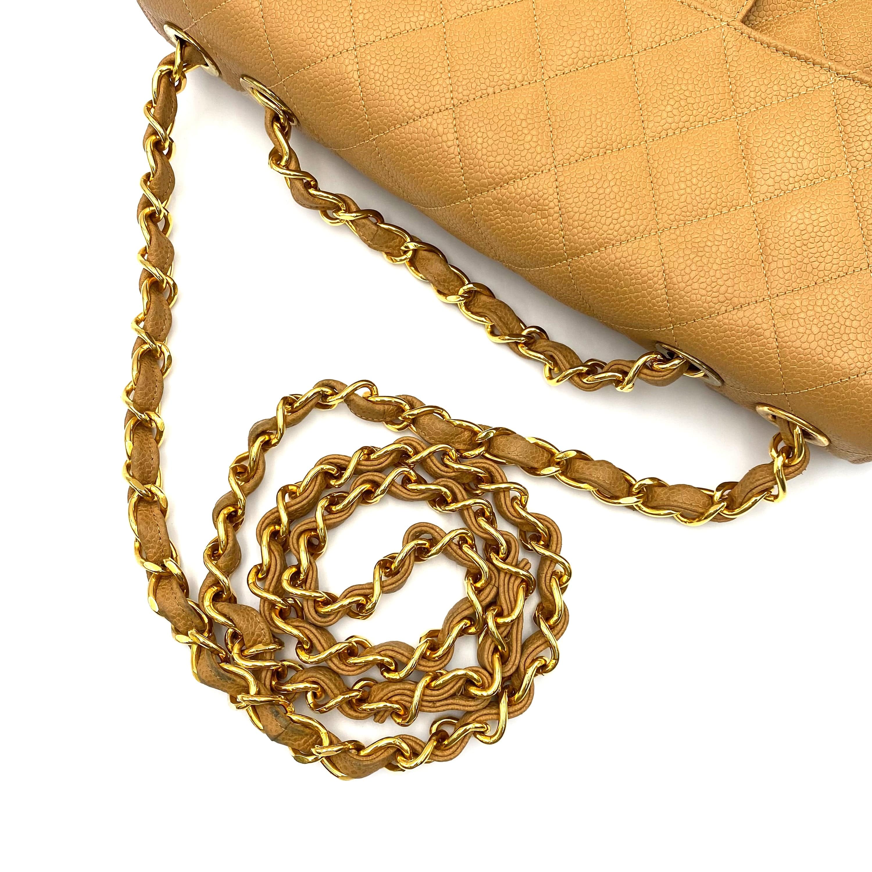 Chanel CHANEL VINTAGE JUMBO MATELASSE 30 CHAIN SHOULDER BAG BEIGE CAVIAR SKIN 90227513