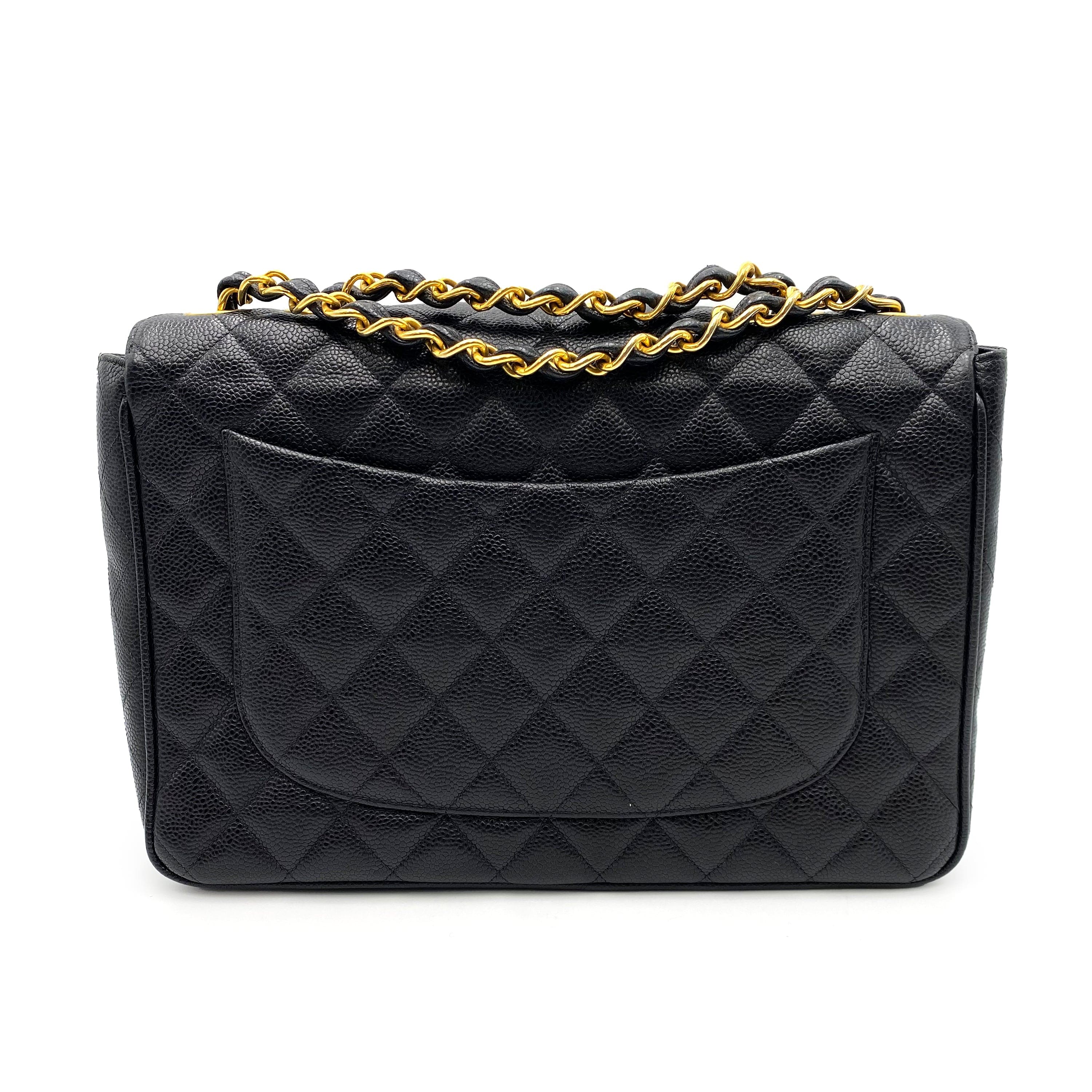 Chanel CHANEL VINTAGE JUMBO MATELASSE 30 CHAIN SHOULDER BAG BLACK CAVIAR SKIN 90217258