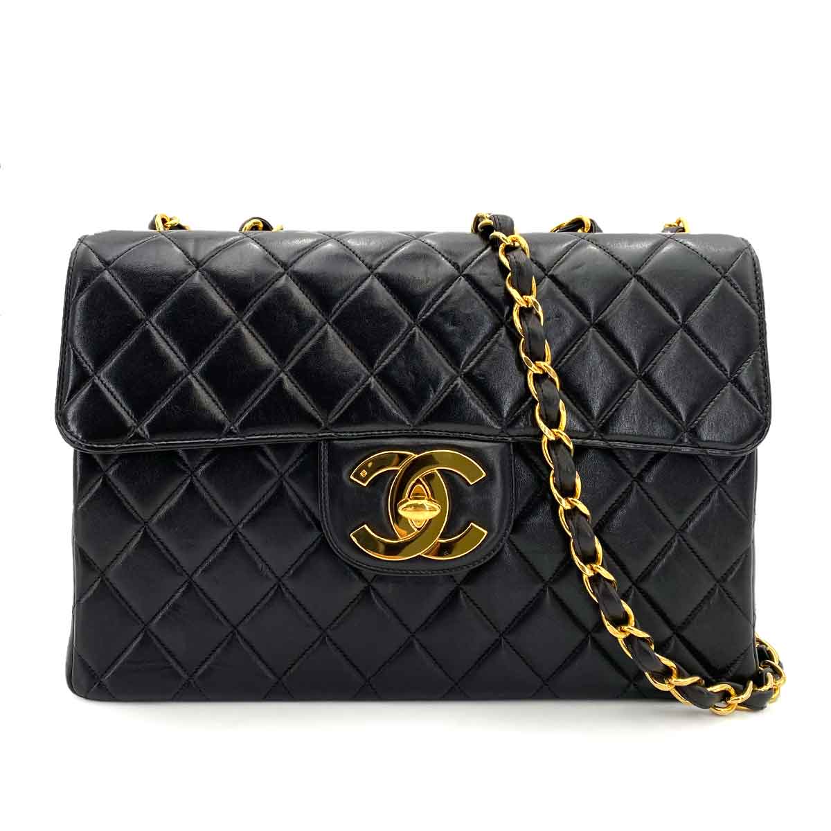 Chanel Chanel Vintage JUMBO MATELASSE 30 CHAIN SHOULDER BAG BLACK LAMB SKIN 90240948