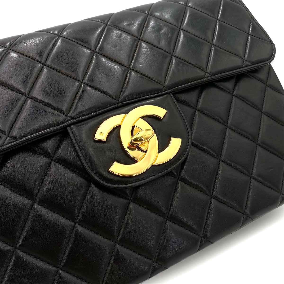 Chanel Chanel Vintage JUMBO MATELASSE 30 CHAIN SHOULDER BAG BLACK LAMB SKIN 90240948