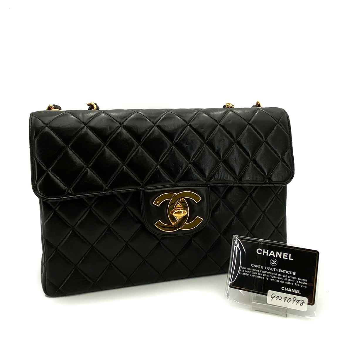 Chanel Chanel Vintage JUMBO MATELASSE 30 CHAIN SHOULDER BAG BLACK LAMB SKIN 90240948