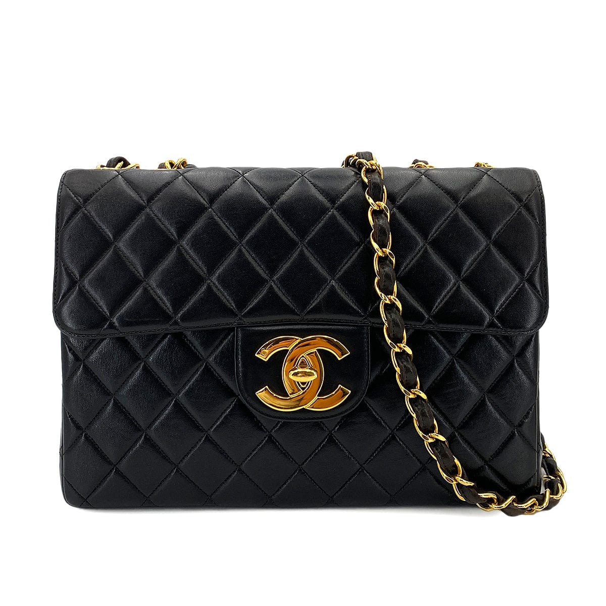 chanel CHANEL VINTAGE JUMBO MATELASSE 30 CHAIN SHOULDER BAG BLACK LAMB SKIN 90243552