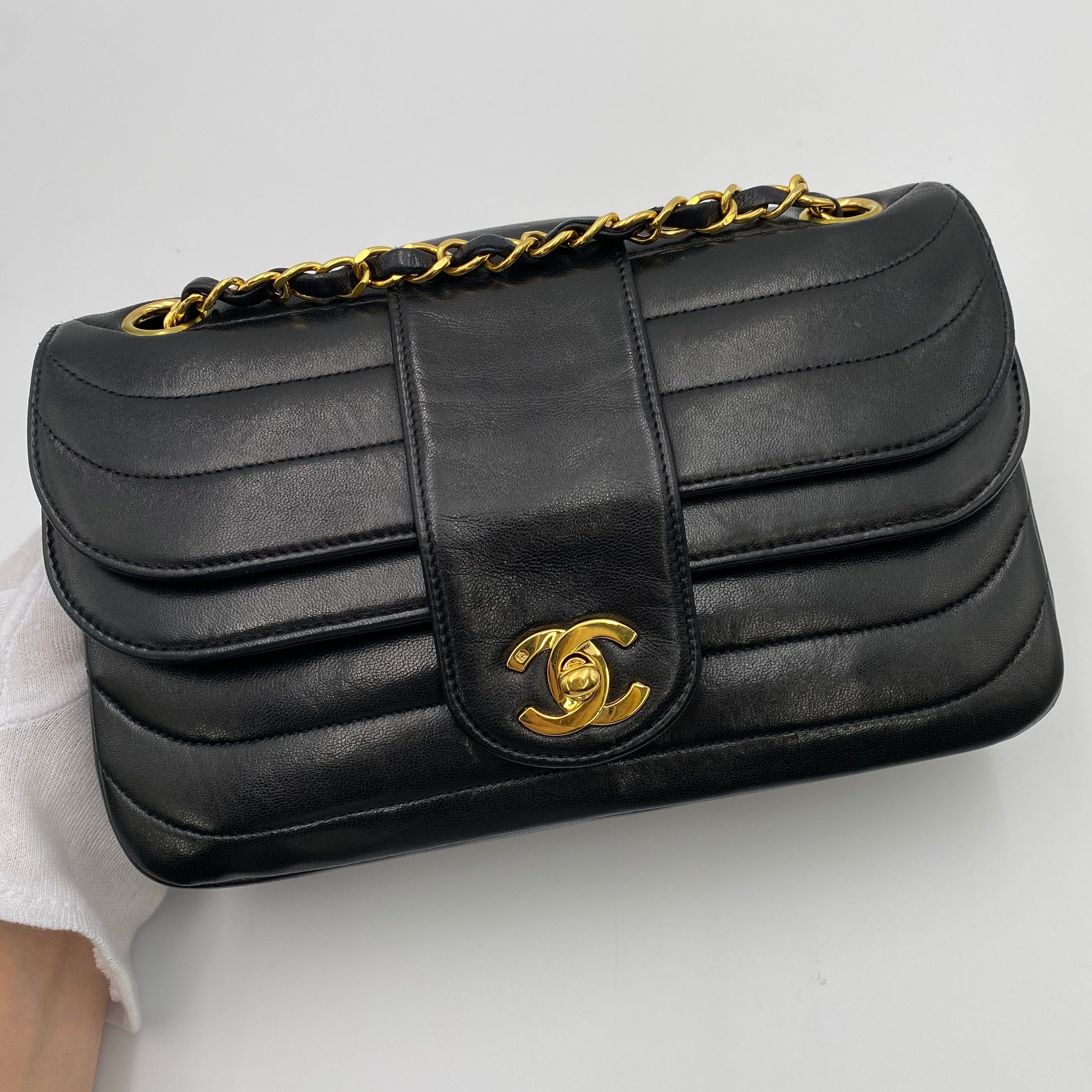 Chanel CHANEL VINTAGE MADEMOISELLE CHAIN SHOULDER BAG BLACK LAMB SKIN 90220298