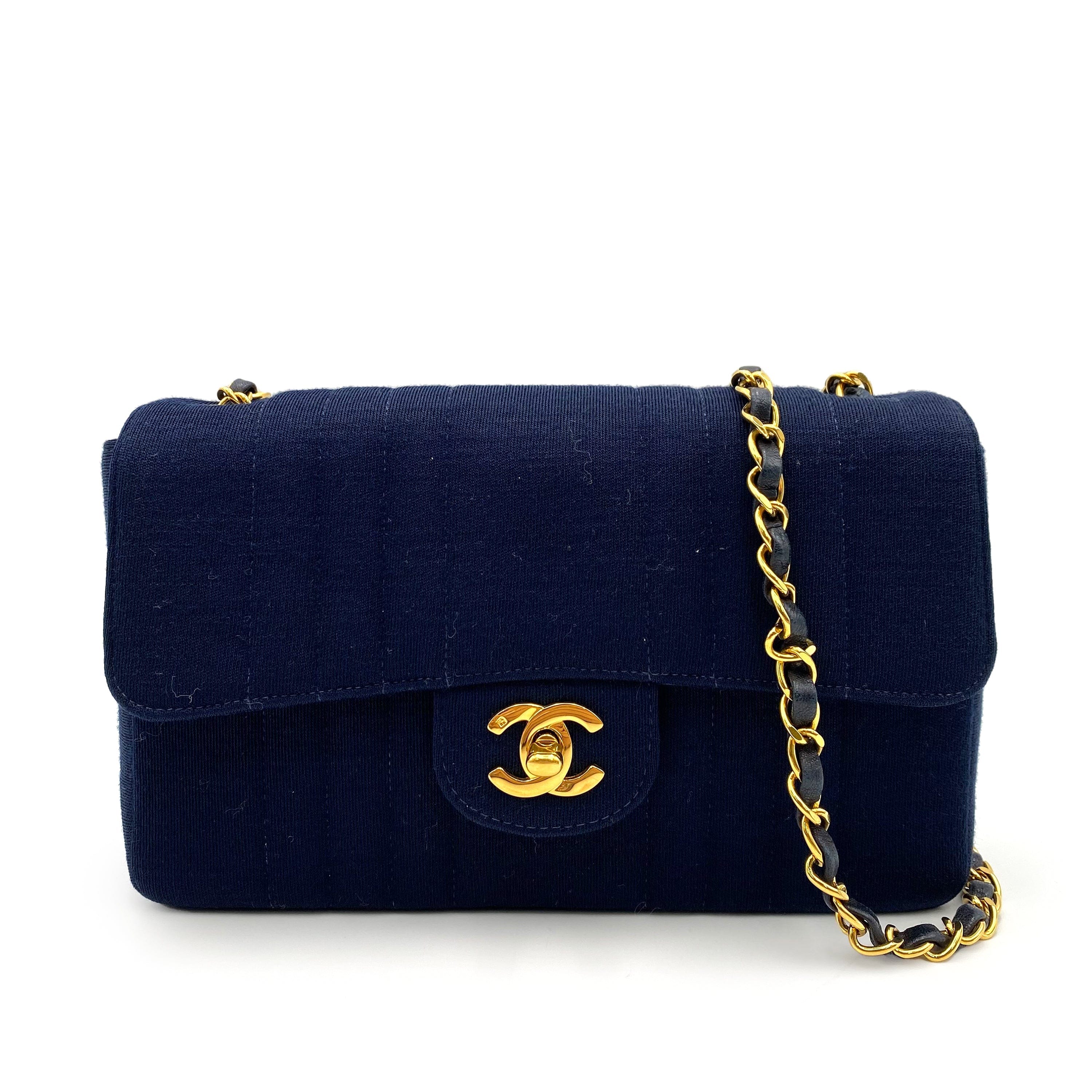 Chanel CHANEL VINTAGE MADEMOISELLE SMALL CHAIN SHOULDER BAG NAVY COTTON 90237347