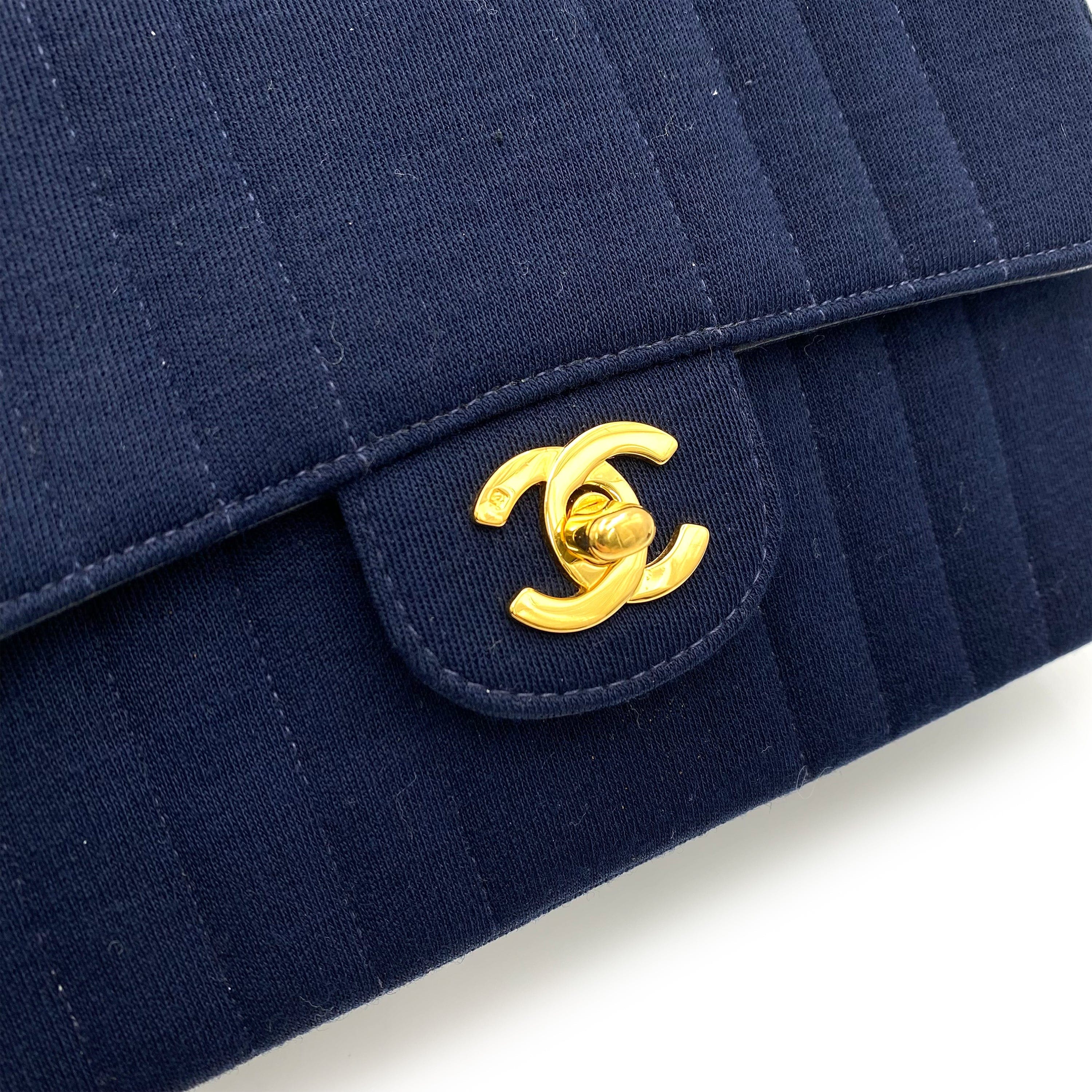 Chanel CHANEL VINTAGE MADEMOISELLE SMALL CHAIN SHOULDER BAG NAVY COTTON 90237347