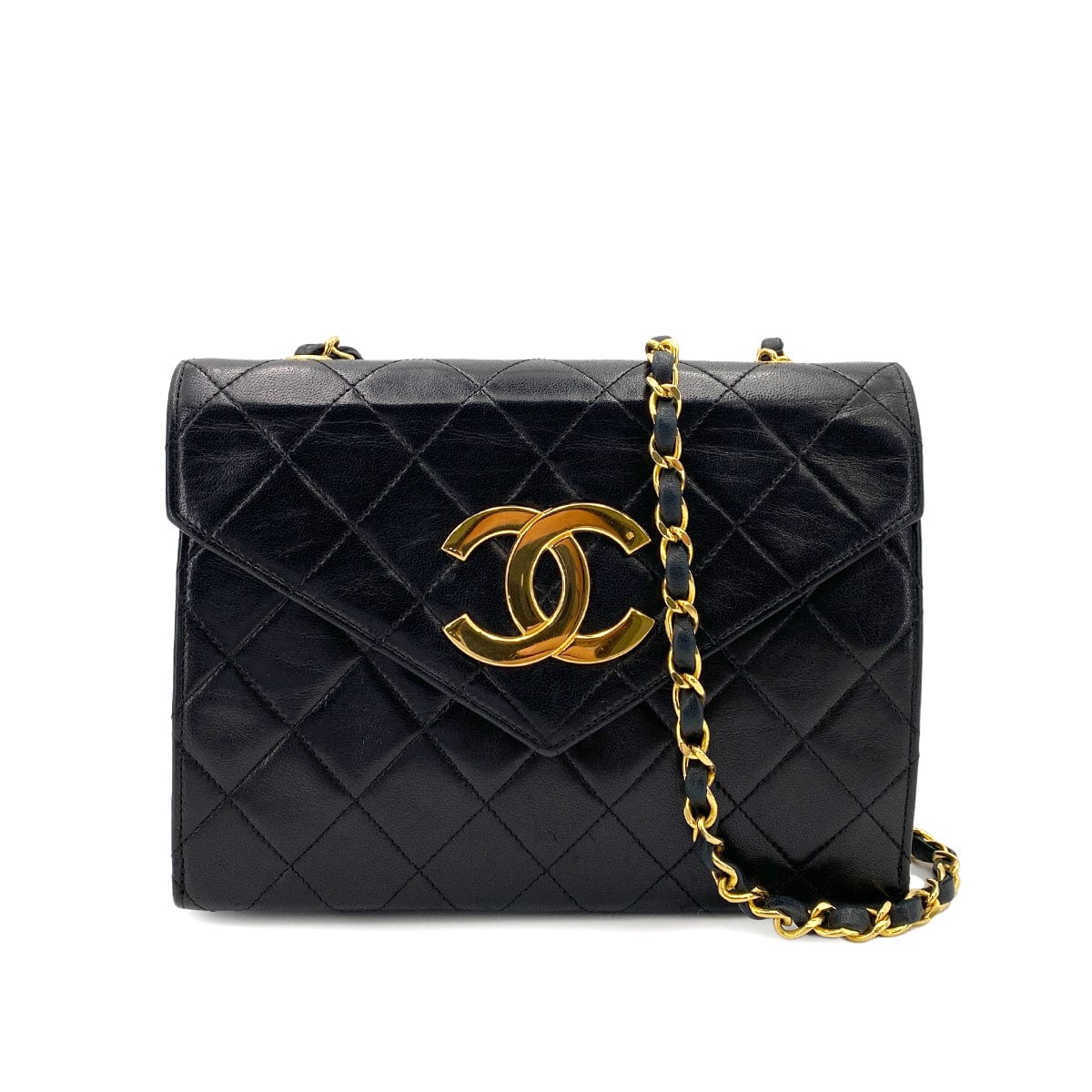 Chanel CHANEL VINTAGE MATELASSE BIG COCO CHAIN SHOULDER BAG BLACK LAMB SKIN 90237375