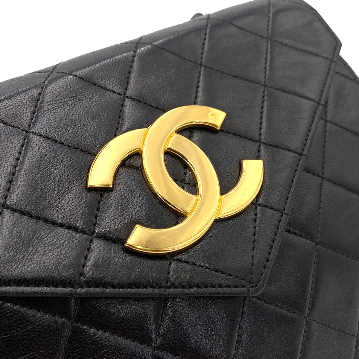 Chanel CHANEL VINTAGE MATELASSE BIG COCO CHAIN SHOULDER BAG BLACK LAMB SKIN 90237375