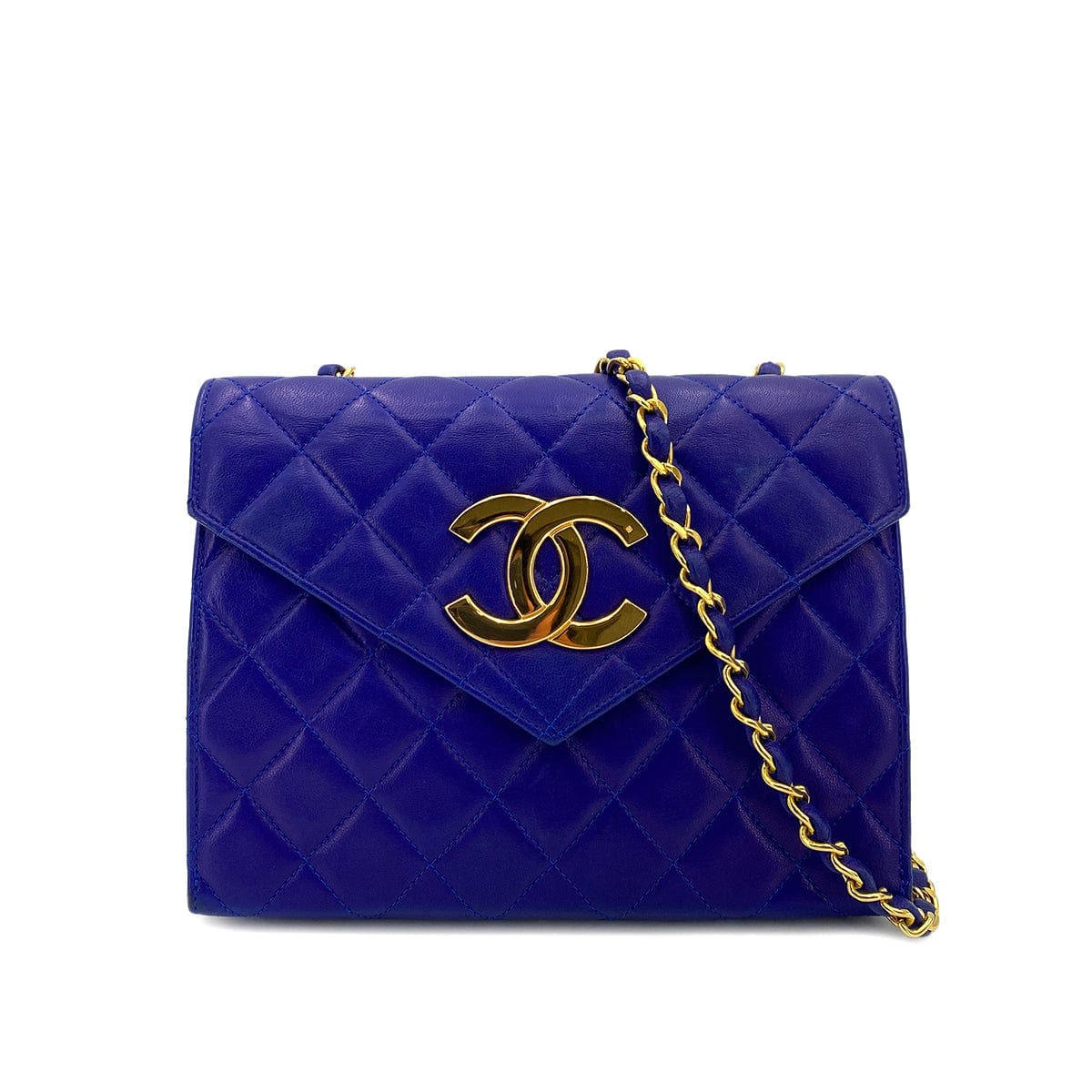 Chanel CHANEL VINTAGE MATELASSE BIG COCO CHAIN SHOULDER BAG BLUE LAMB SKIN 90238788