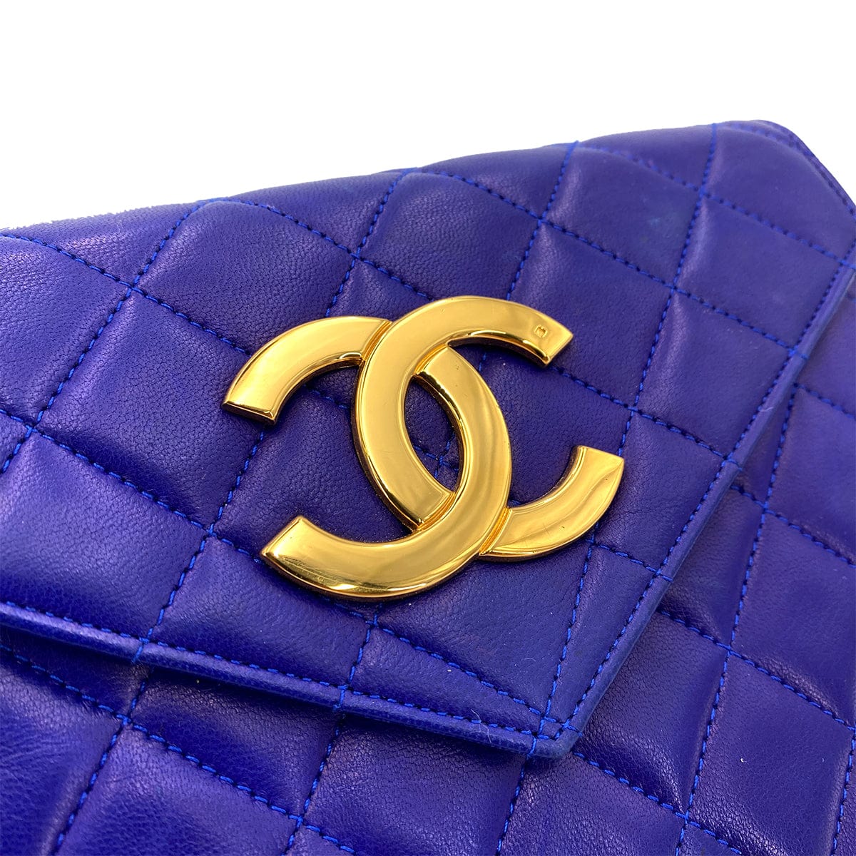 Chanel CHANEL VINTAGE MATELASSE BIG COCO CHAIN SHOULDER BAG BLUE LAMB SKIN 90238788