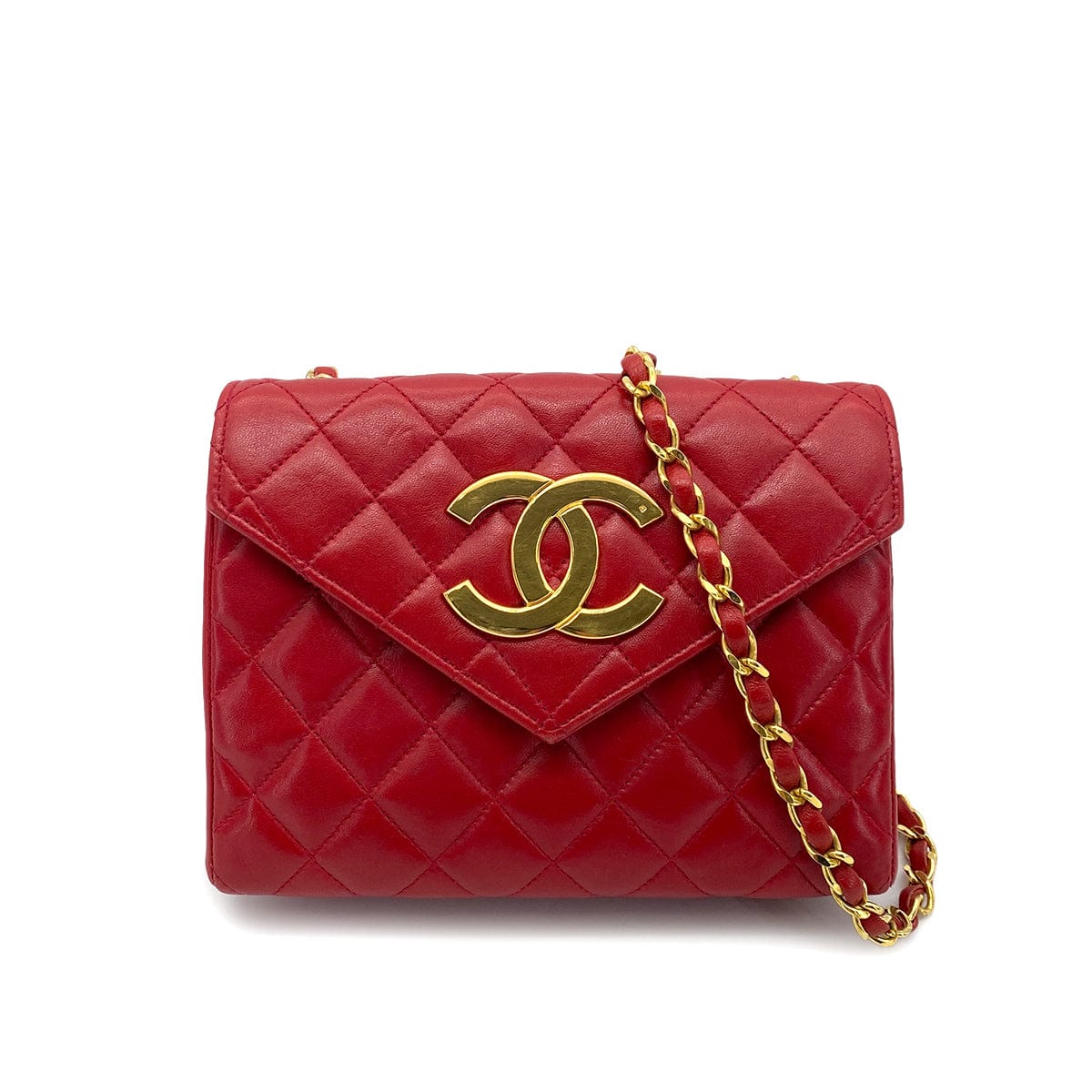 Chanel CHANEL VINTAGE MATELASSE BIG COCO CHAIN SHOULDER BAG RED LAMB SKIN 90255140