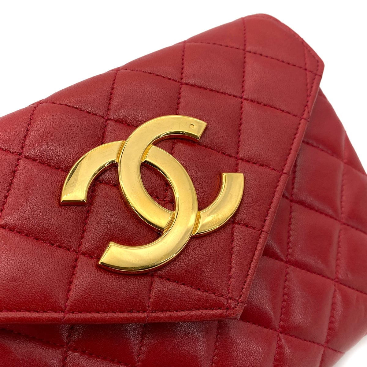 Chanel CHANEL VINTAGE MATELASSE BIG COCO CHAIN SHOULDER BAG RED LAMB SKIN 90255140