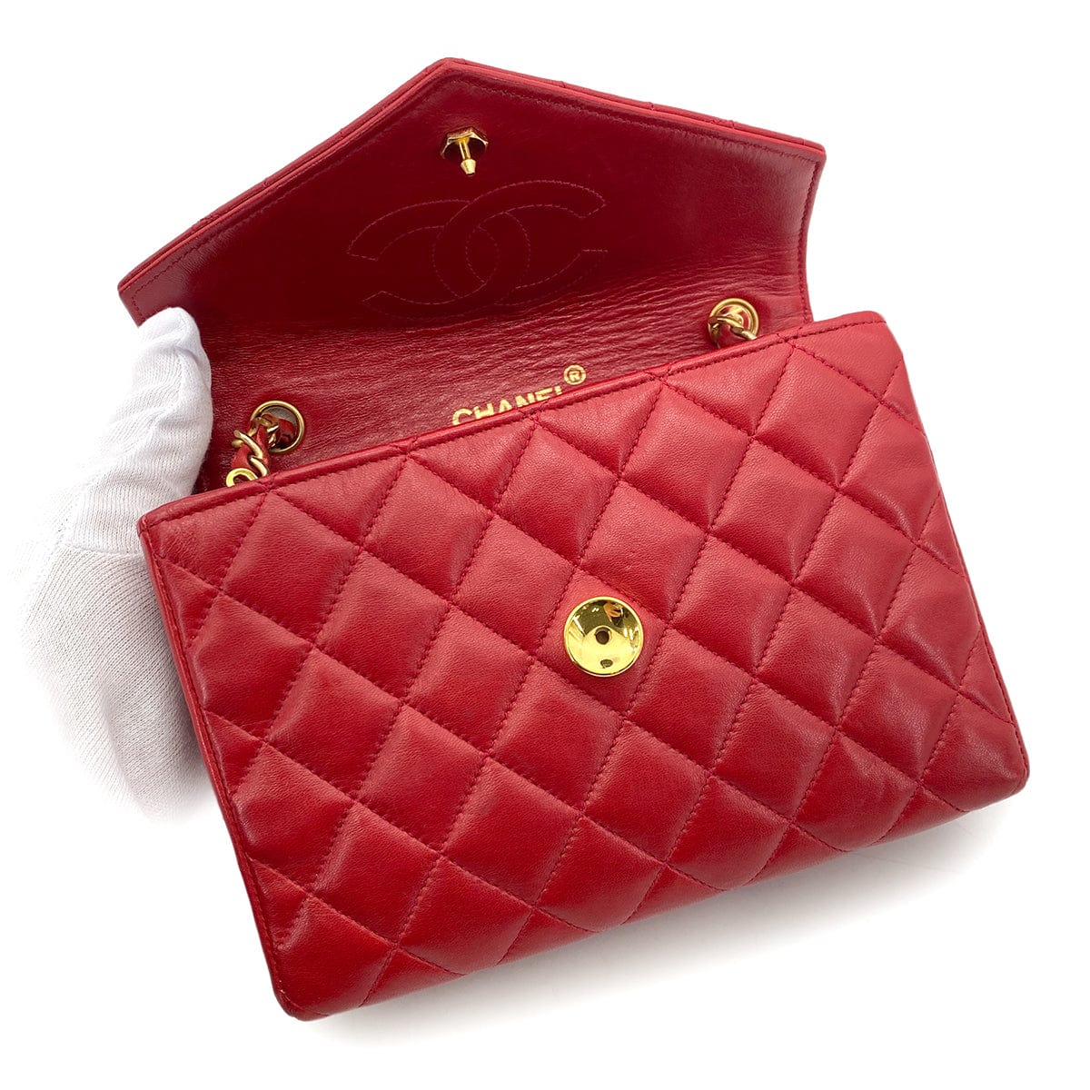 Chanel CHANEL VINTAGE MATELASSE BIG COCO CHAIN SHOULDER BAG RED LAMB SKIN 90255140