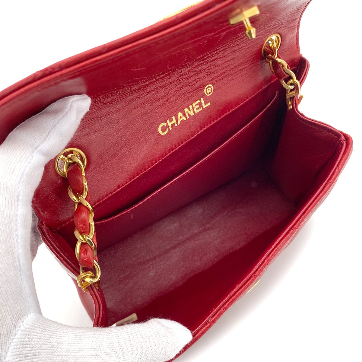 Chanel CHANEL VINTAGE MATELASSE BIG COCO CHAIN SHOULDER BAG RED LAMB SKIN 90255140