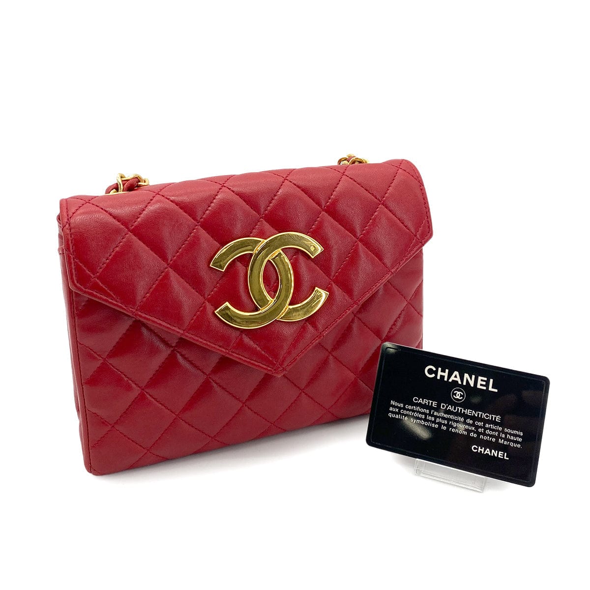 Chanel CHANEL VINTAGE MATELASSE BIG COCO CHAIN SHOULDER BAG RED LAMB SKIN 90255140