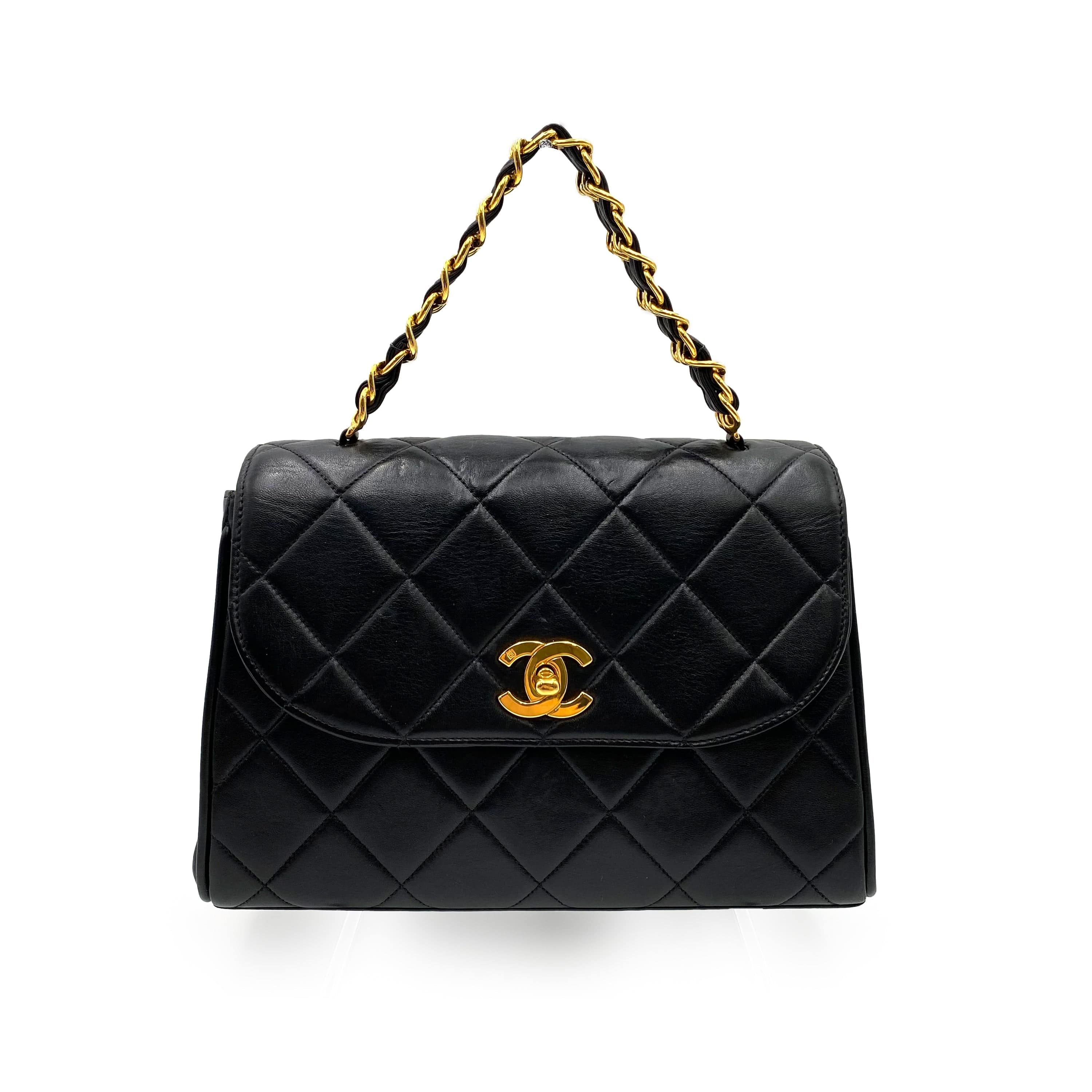 Chanel CHANEL VINTAGE MATELASSE CHAIN HAND BAG BLACK LAMB SKIN 90224698