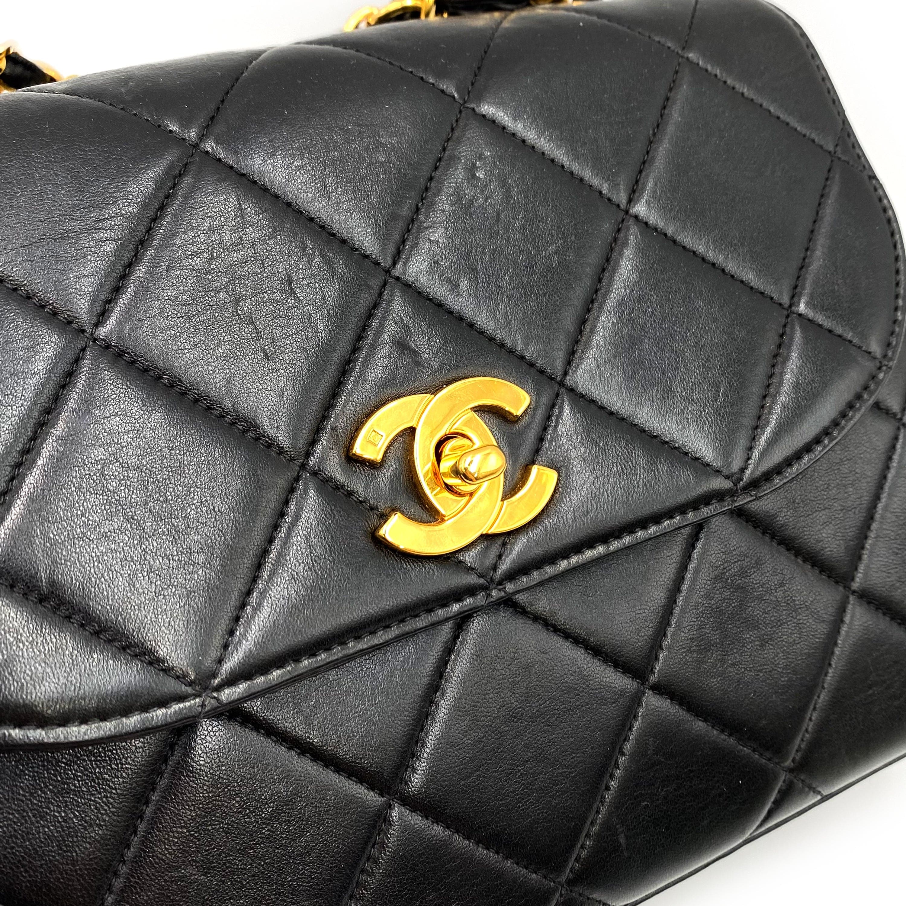 Chanel CHANEL VINTAGE MATELASSE CHAIN HAND BAG BLACK LAMB SKIN 90224698