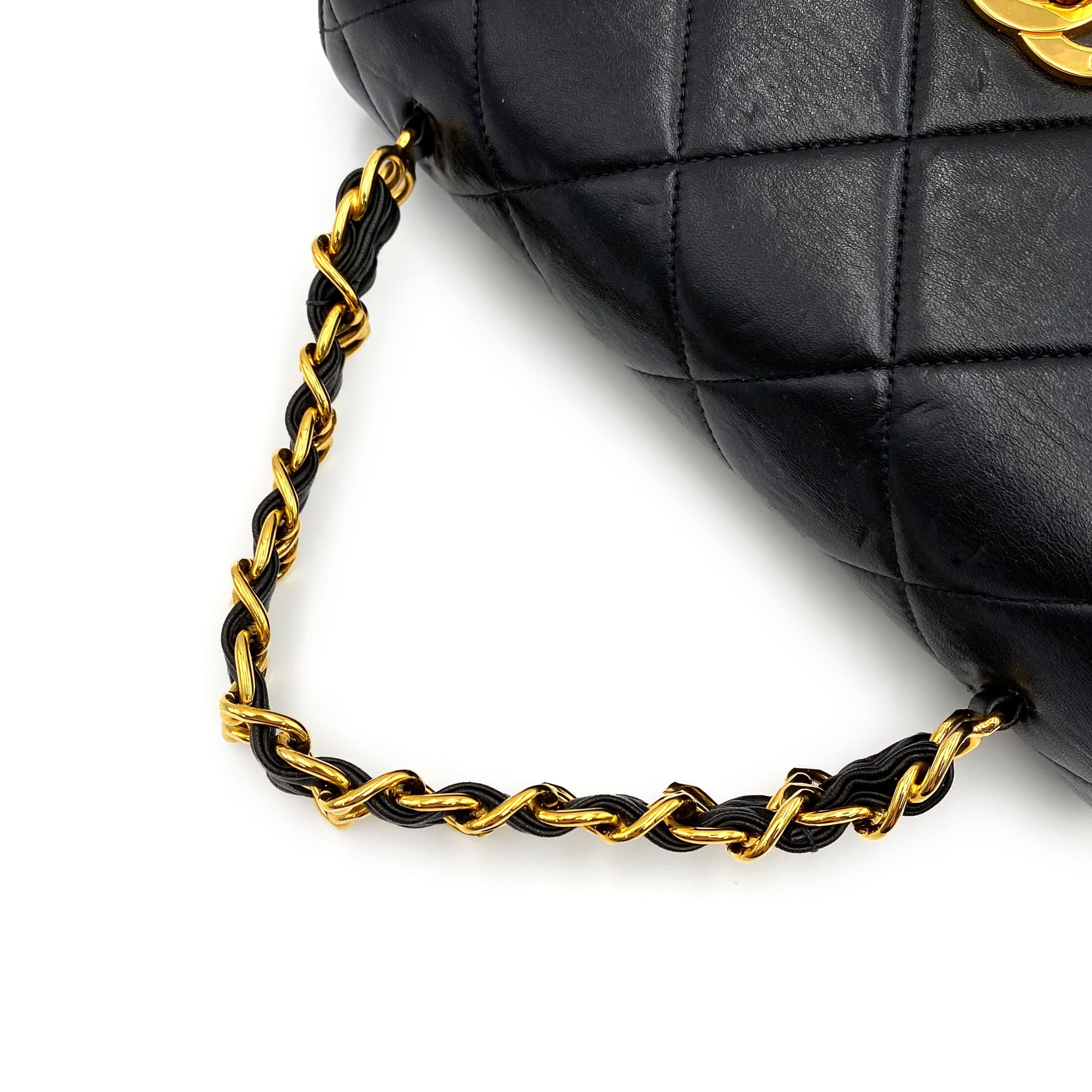 Chanel CHANEL VINTAGE MATELASSE CHAIN HAND BAG BLACK LAMB SKIN 90224698