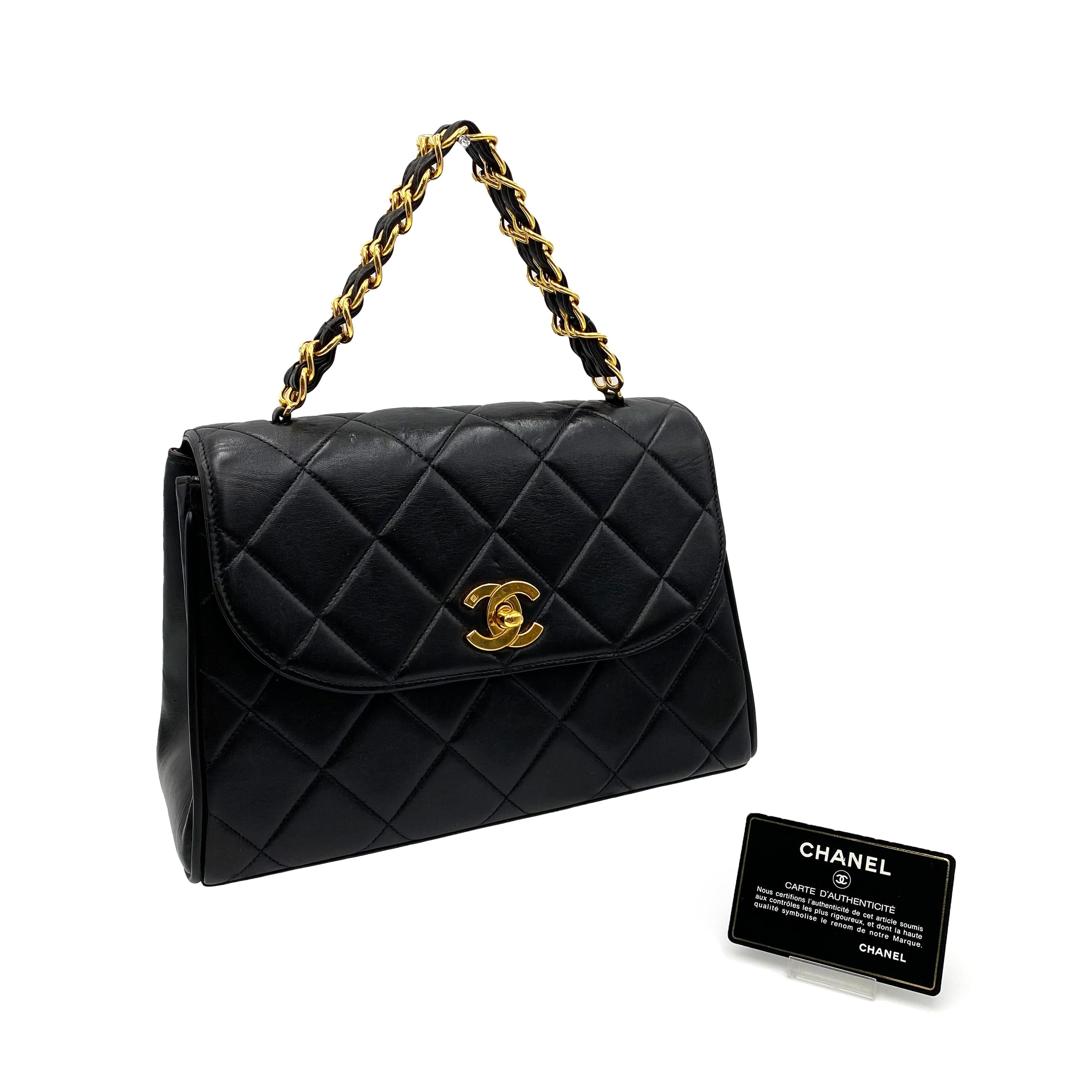 Chanel CHANEL VINTAGE MATELASSE CHAIN HAND BAG BLACK LAMB SKIN 90224698