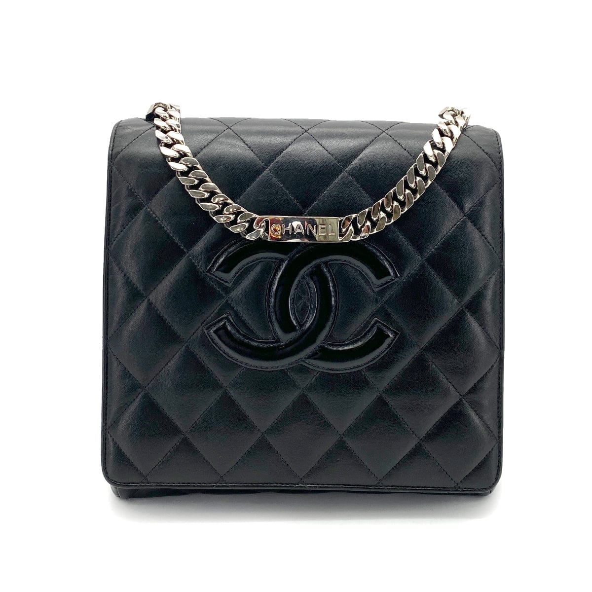 chanel CHANEL VINTAGE MATELASSE CHAIN HAND BAG BLACK LAMB SKIN 90255919