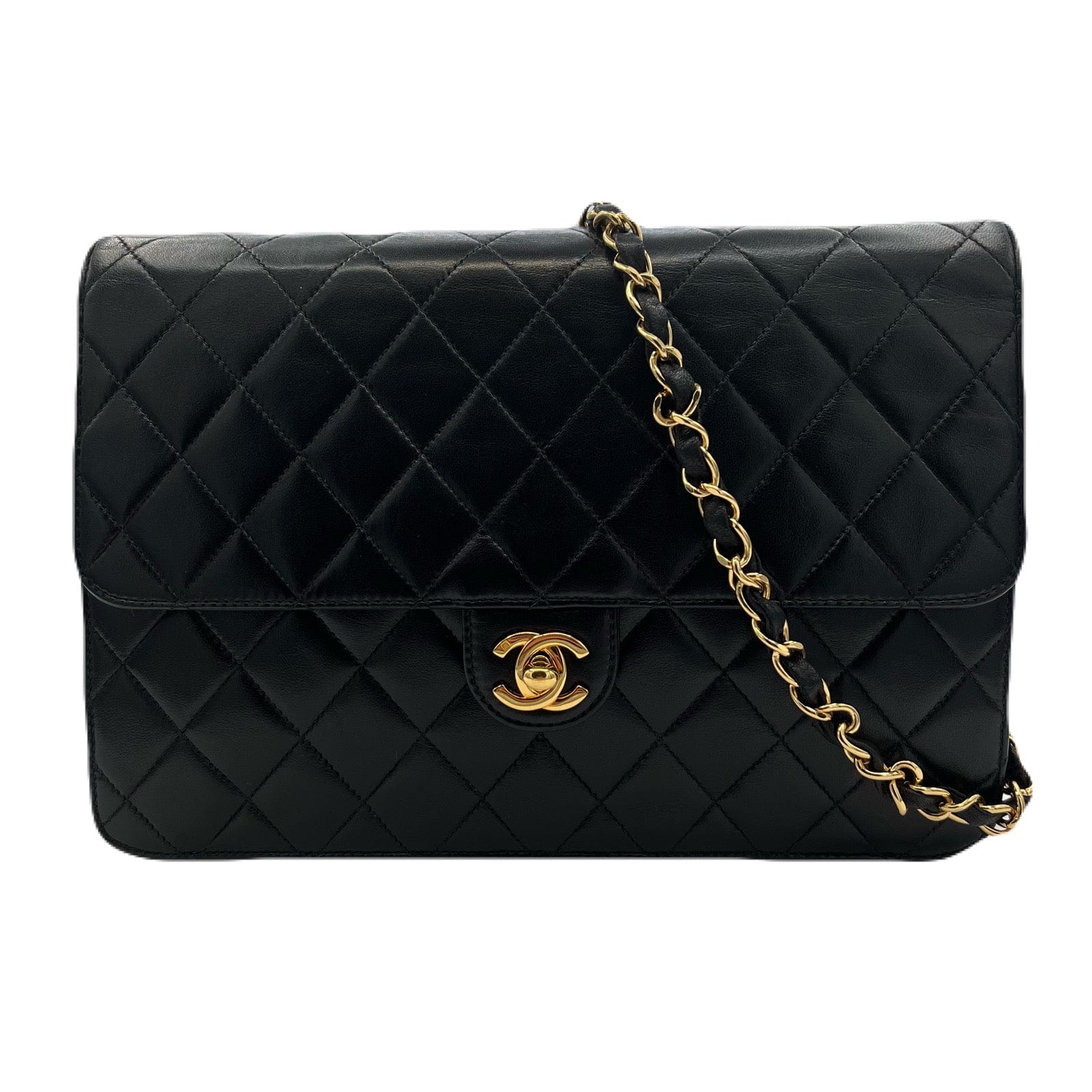 Chanel CHANEL VINTAGE MATELASSE CHAIN SHOULDER BAG BLACK LAMB SKIN 90218030