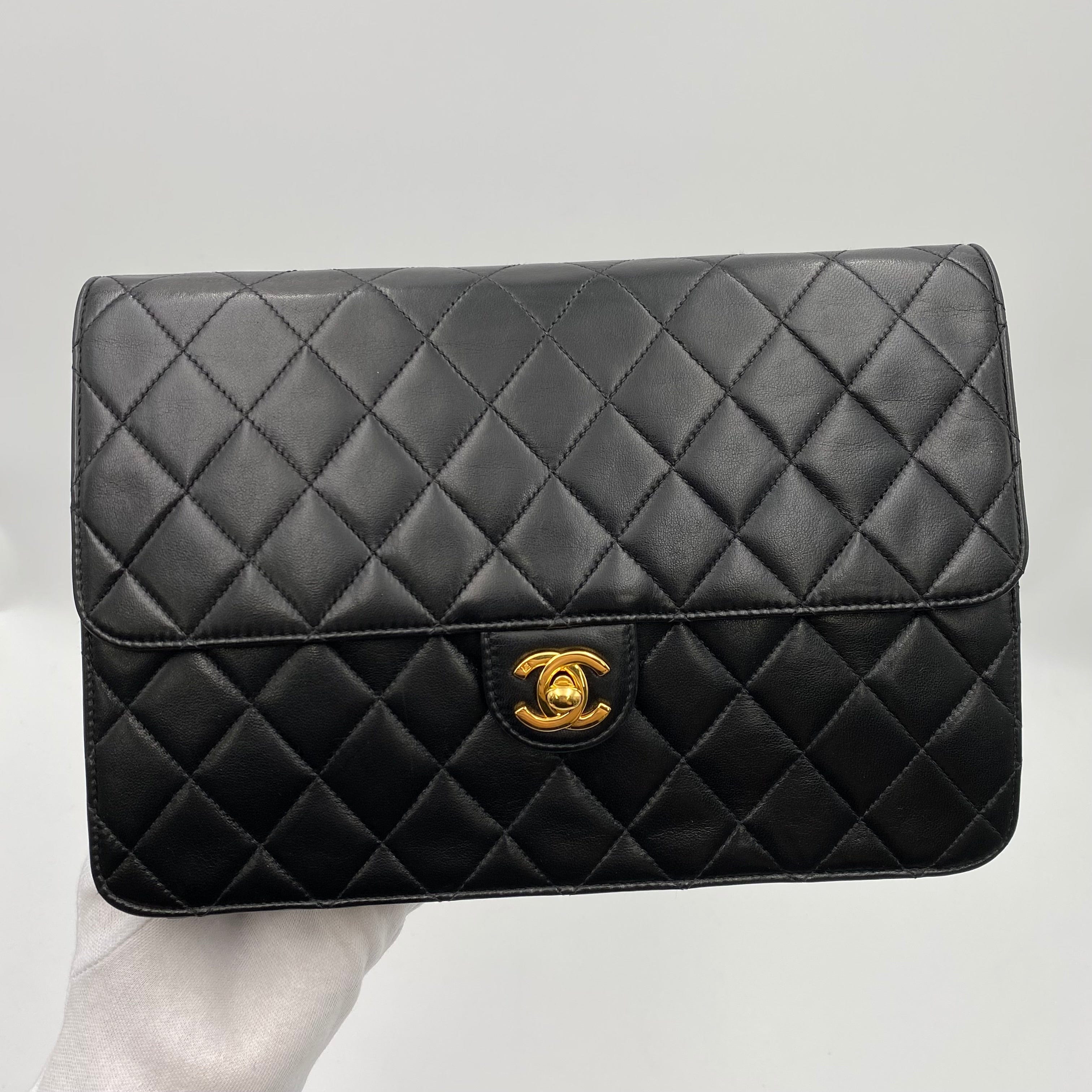 Chanel CHANEL VINTAGE MATELASSE CHAIN SHOULDER BAG BLACK LAMB SKIN 90218030