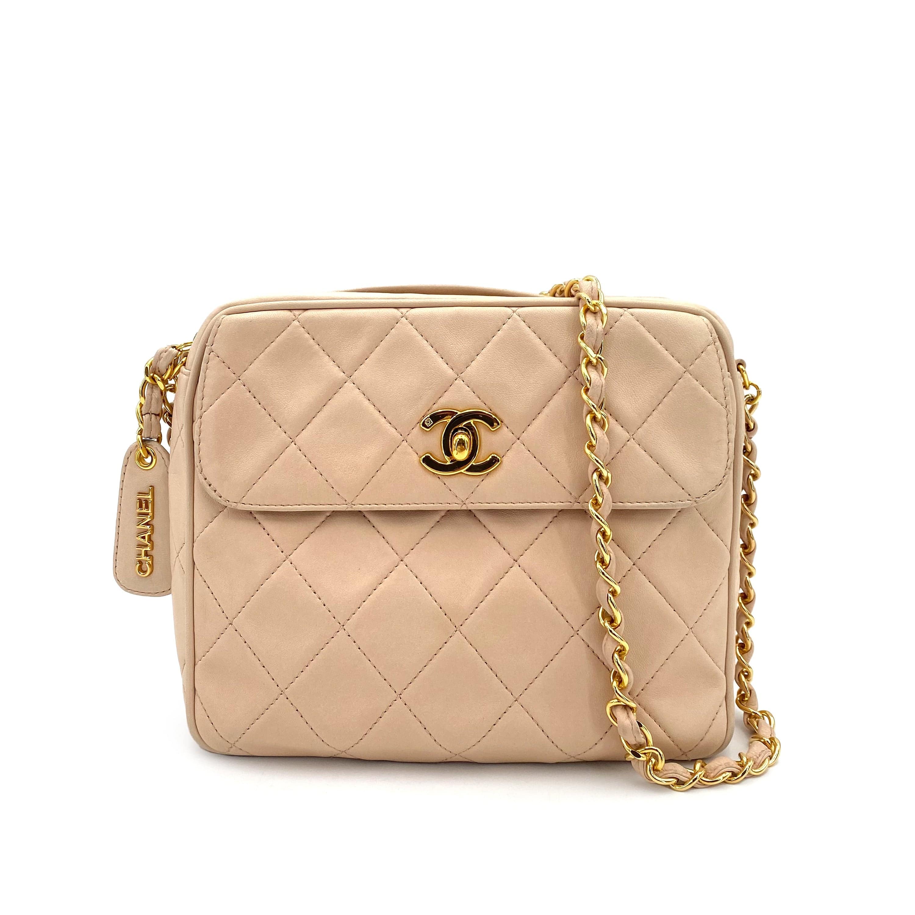 Chanel CHANEL VINTAGE MATELASSE CHAIN SHOULDER BAG LIGHT BEIGE LAMB SKIN 90242329