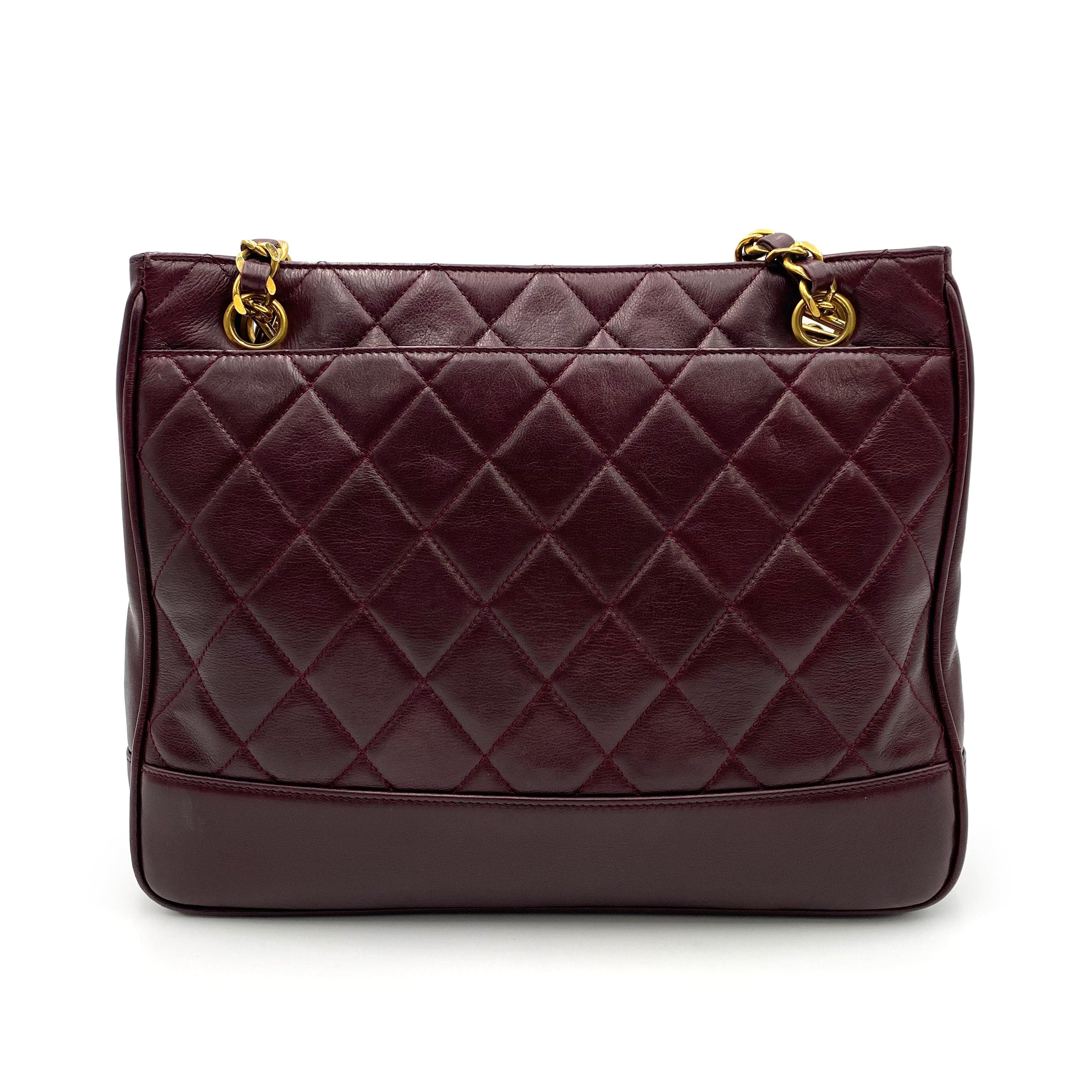 Chanel CHANEL VINTAGE MATELASSE CHAIN TOTE BAG BURGUNDY LAMB SKIN 90236257