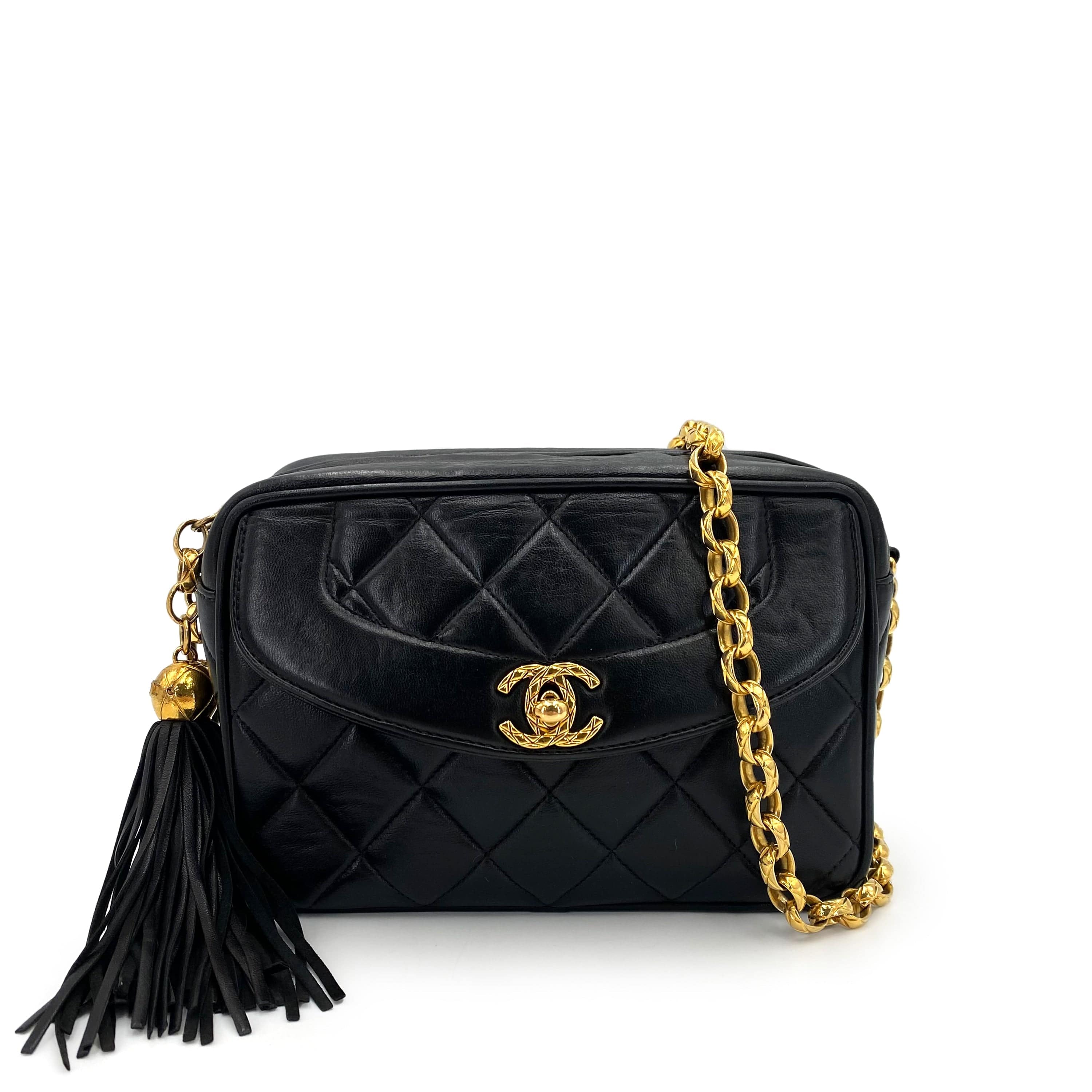 Chanel CHANEL VINTAGE MATELASSE FRINGE BIJOU CHAIN SHOULDER BAG BLACK LAMB SKIN 90239307