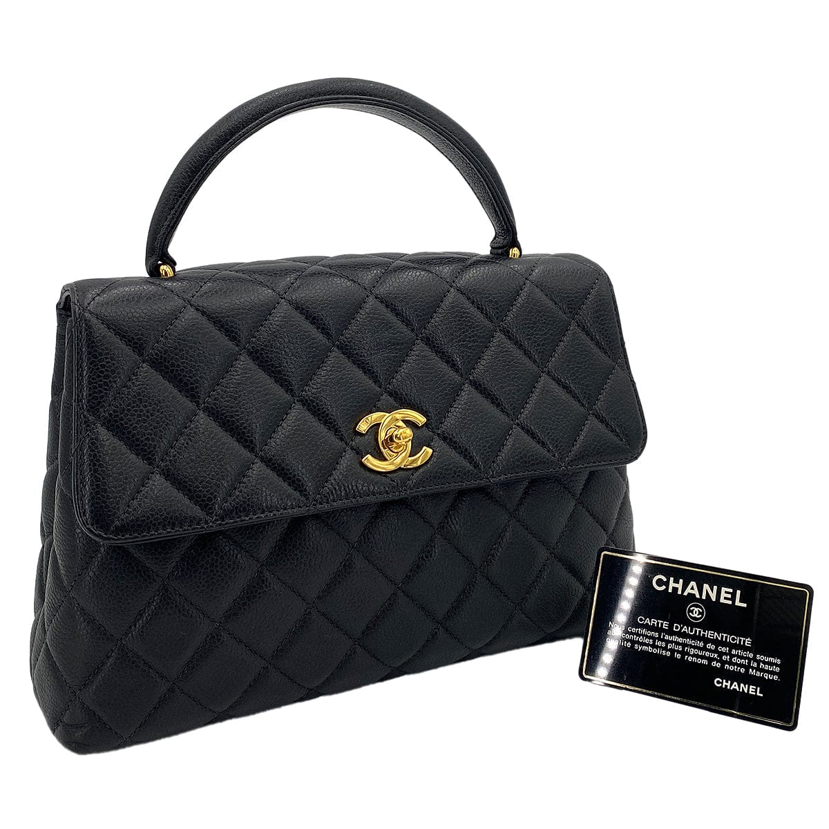 Chanel CHANEL VINTAGE MATELASSE HAND BAG BLACK CAVIAR SKIN 90247121