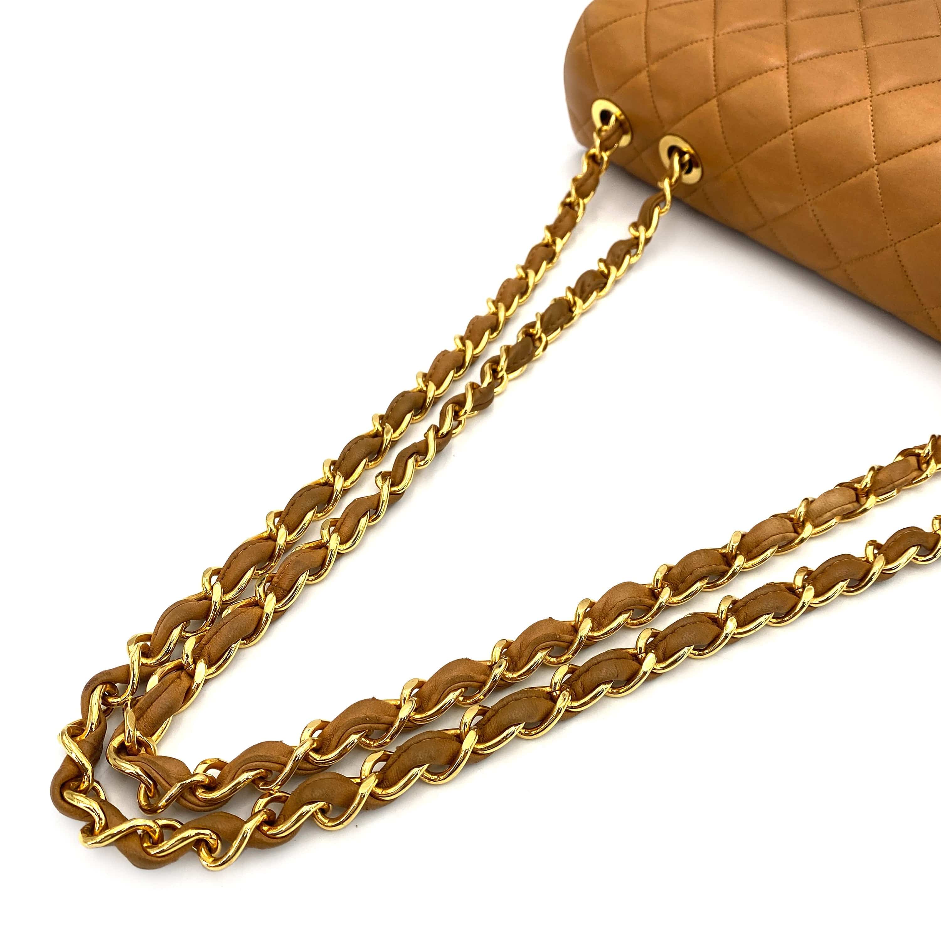 CHANEL CHANEL VINTAGE MAXI MATELASSE 34 CHAIN SHOULDER BAG CAMEL LAMB SKIN 90248811