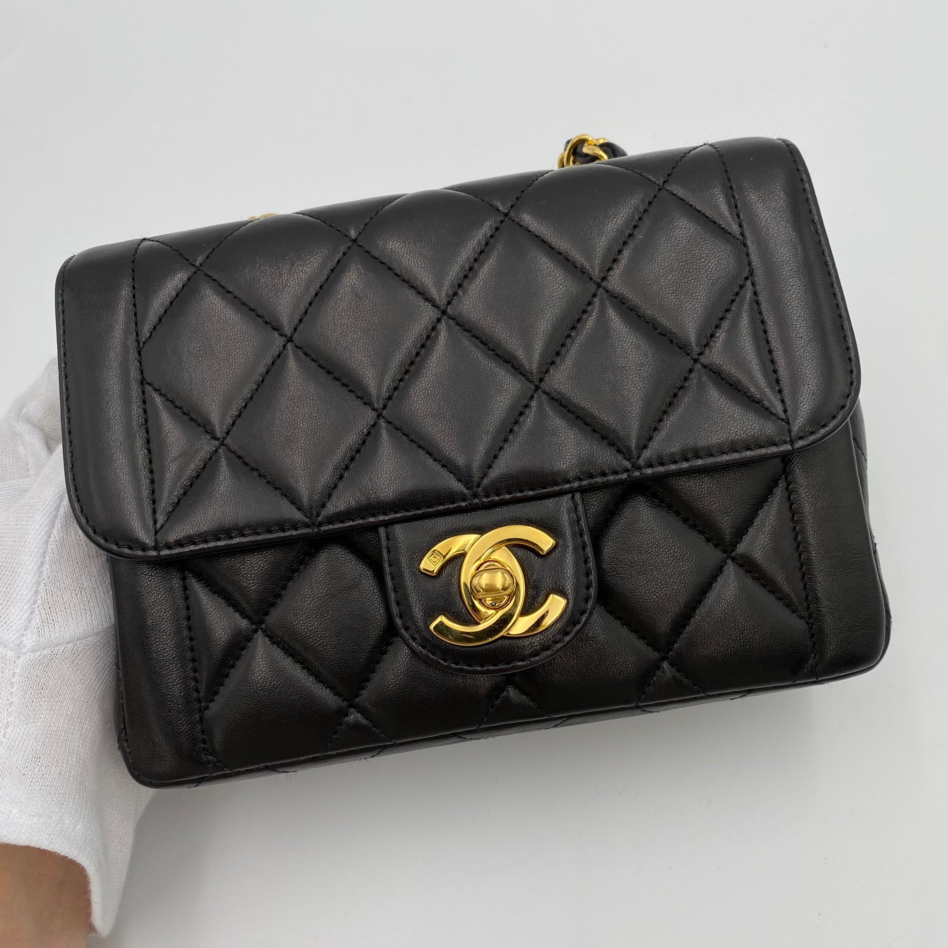 Chanel CHANEL VINTAGE MINI CHAIN HAND BAG BLACK LAMB SKIN