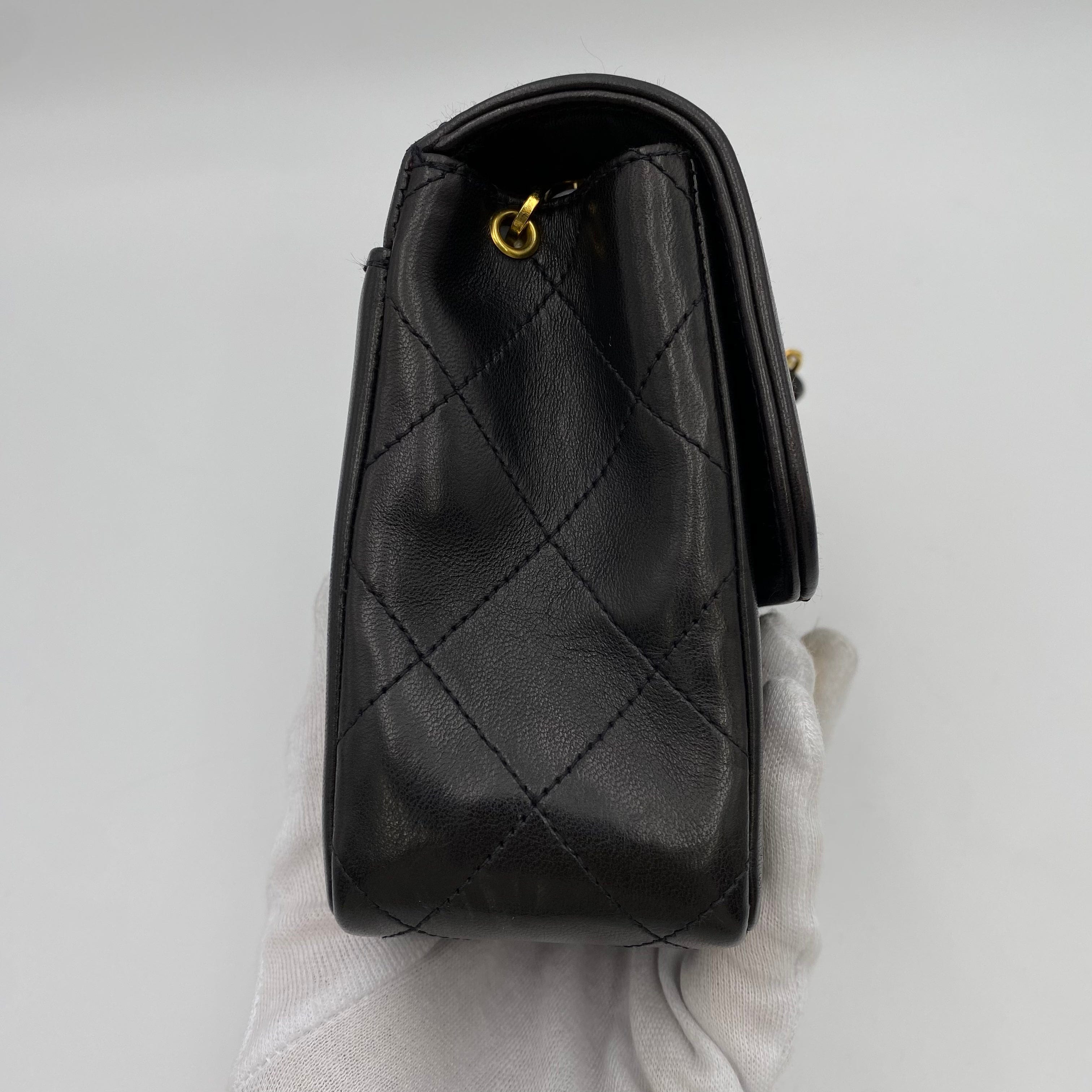 Chanel CHANEL VINTAGE MINI CHAIN HAND BAG BLACK LAMB SKIN