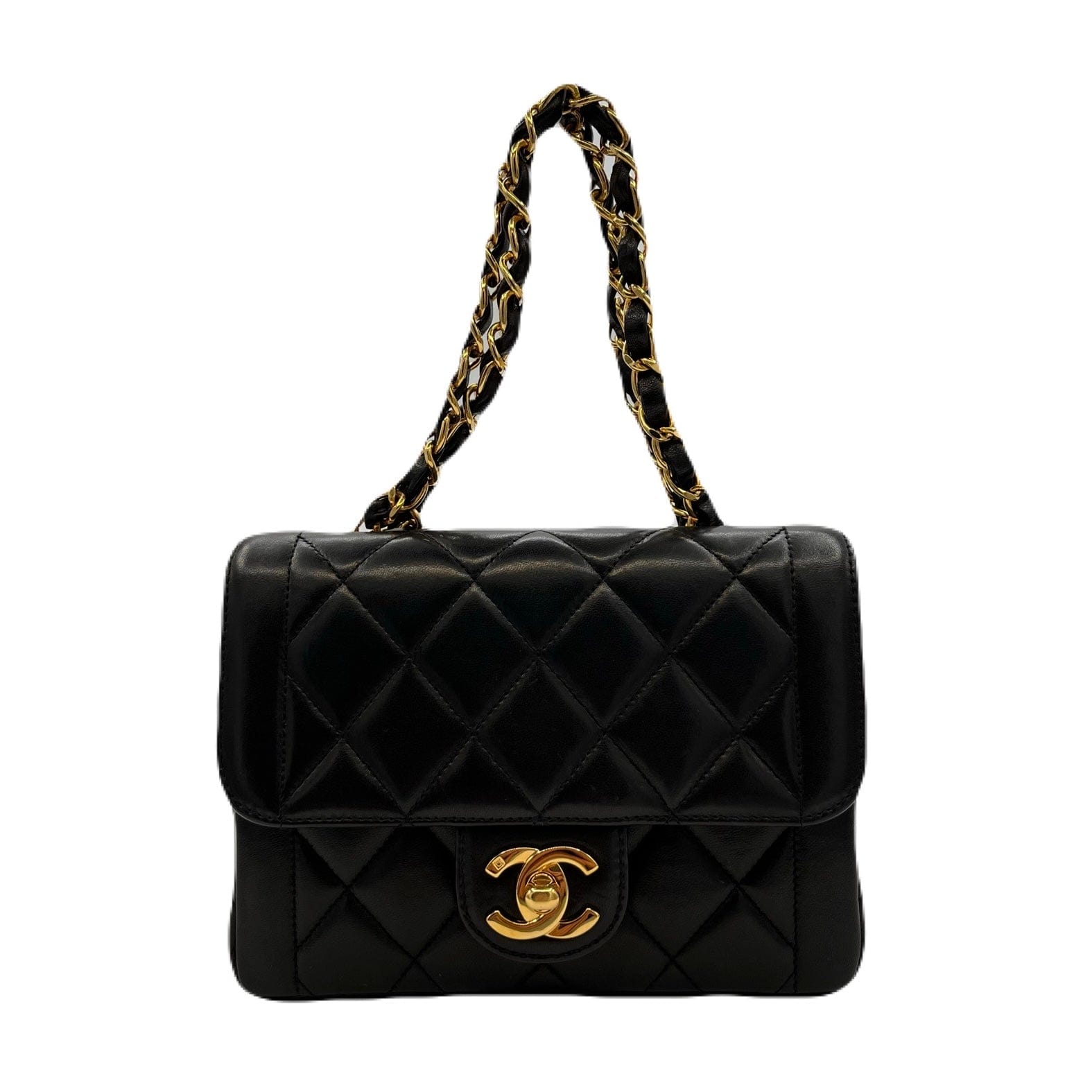 Chanel CHANEL VINTAGE MINI CHAIN HAND BAG BLACK LAMB SKIN