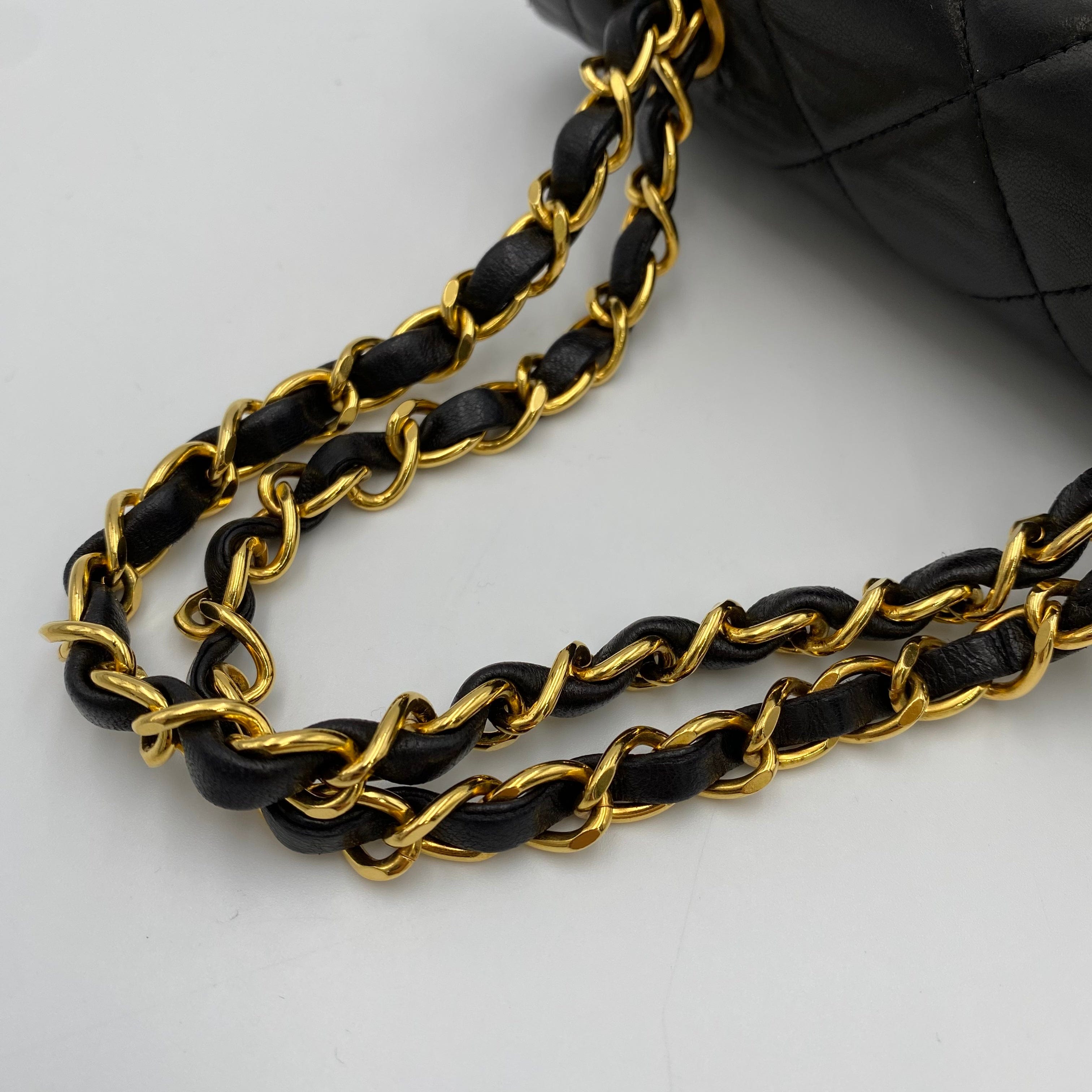 Chanel CHANEL VINTAGE MINI CHAIN HAND BAG BLACK LAMB SKIN